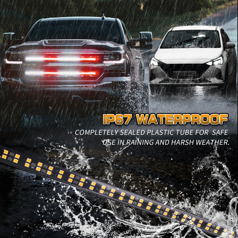 XRIDONSEN strobe strips mounted on a tow truck grille improving roadside visibility