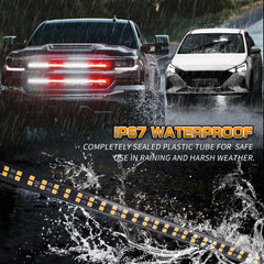 XRIDONSEN strobe strips mounted on a tow truck grille improving roadside visibility