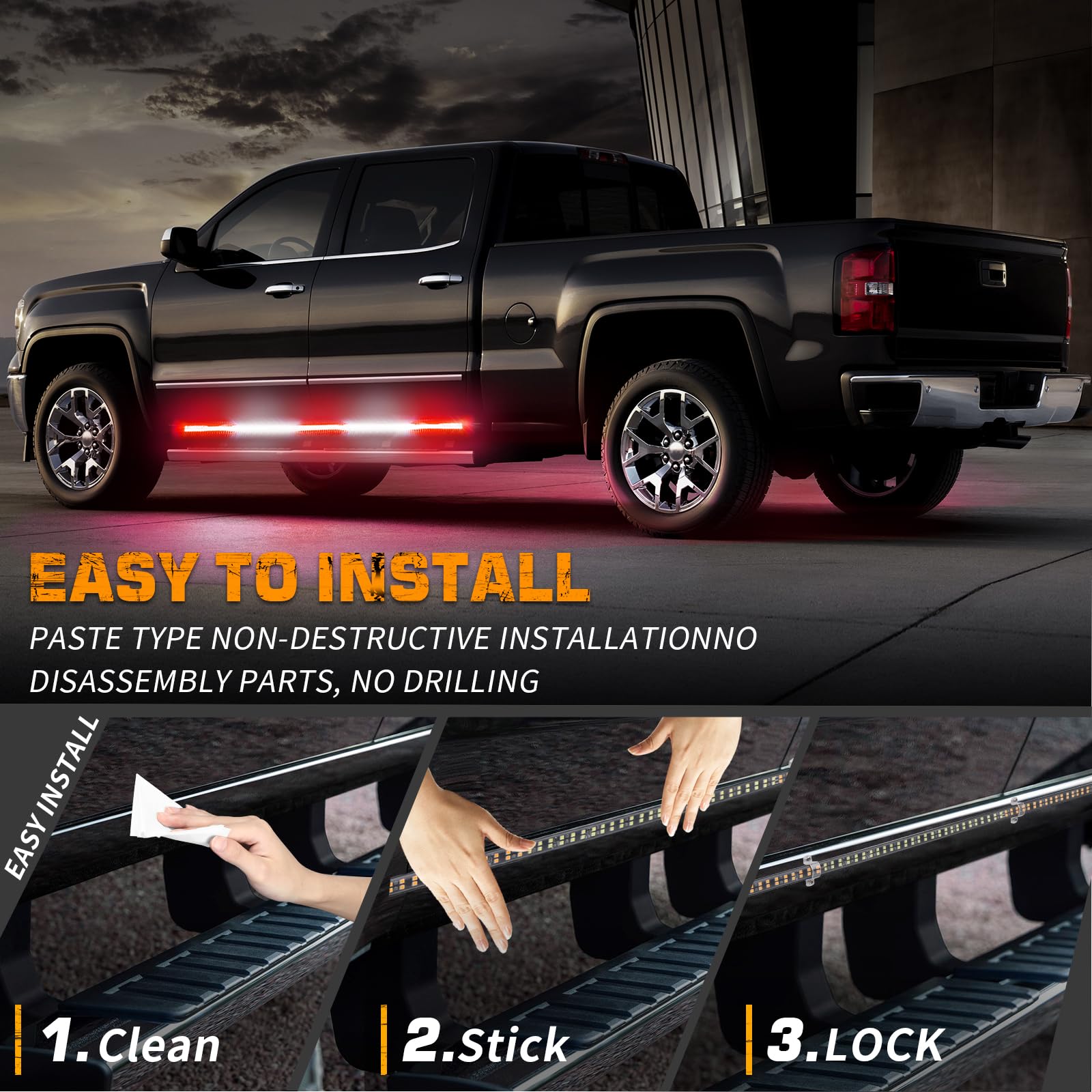 XRIDONSEN strip next to ruler on truck rocker panel showing true size and fitment benefit