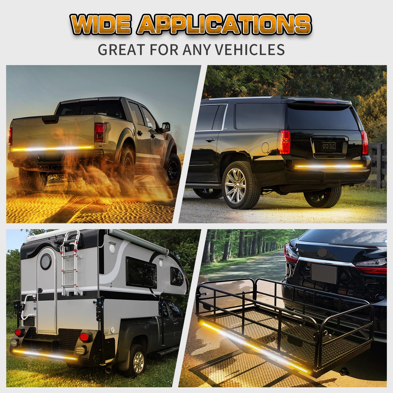 XRIDONSEN strobe patterns lit on tailgate illustrating selectable flash options