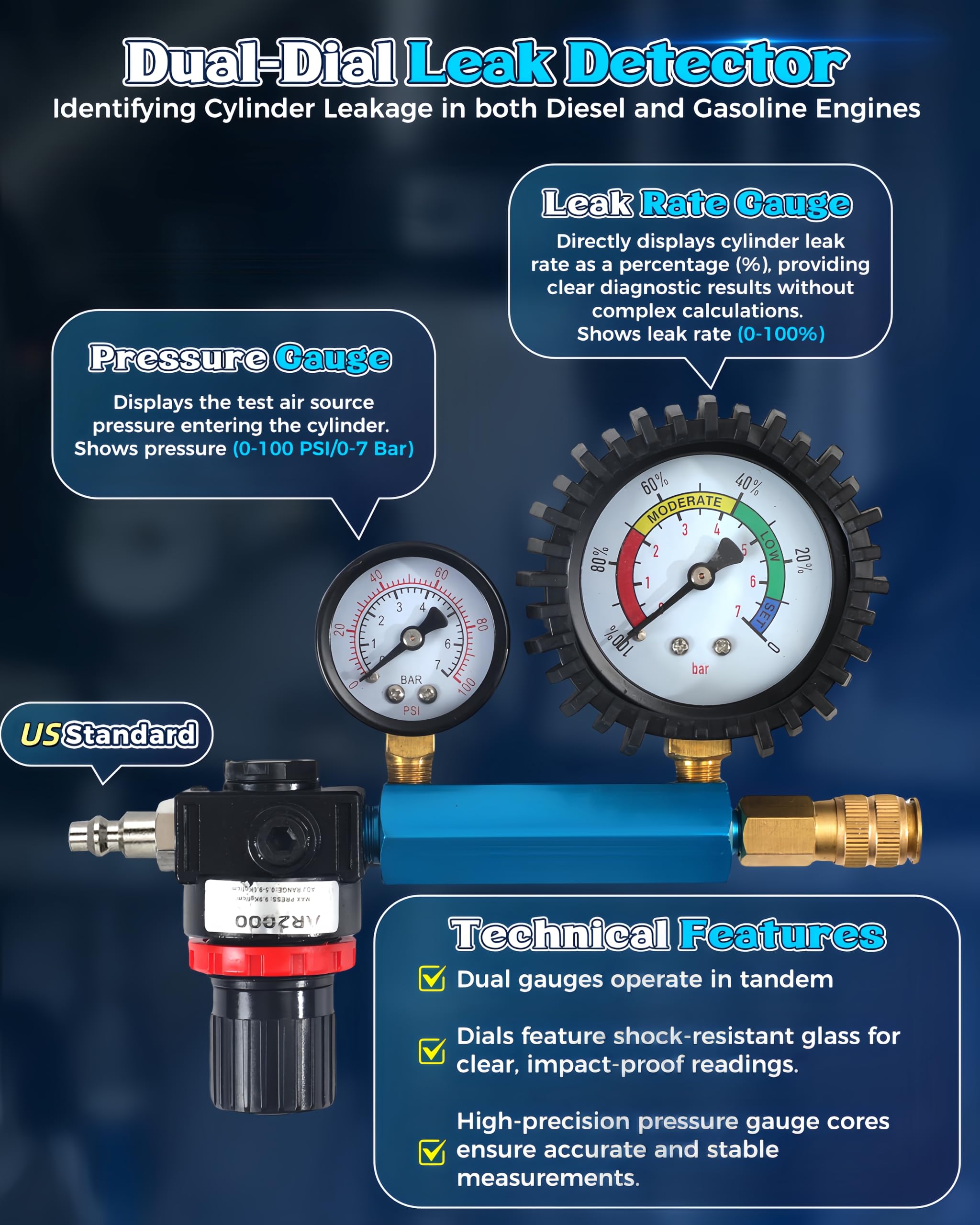 XSTARYE dual-scale compression gauge clear dial for precise readings
