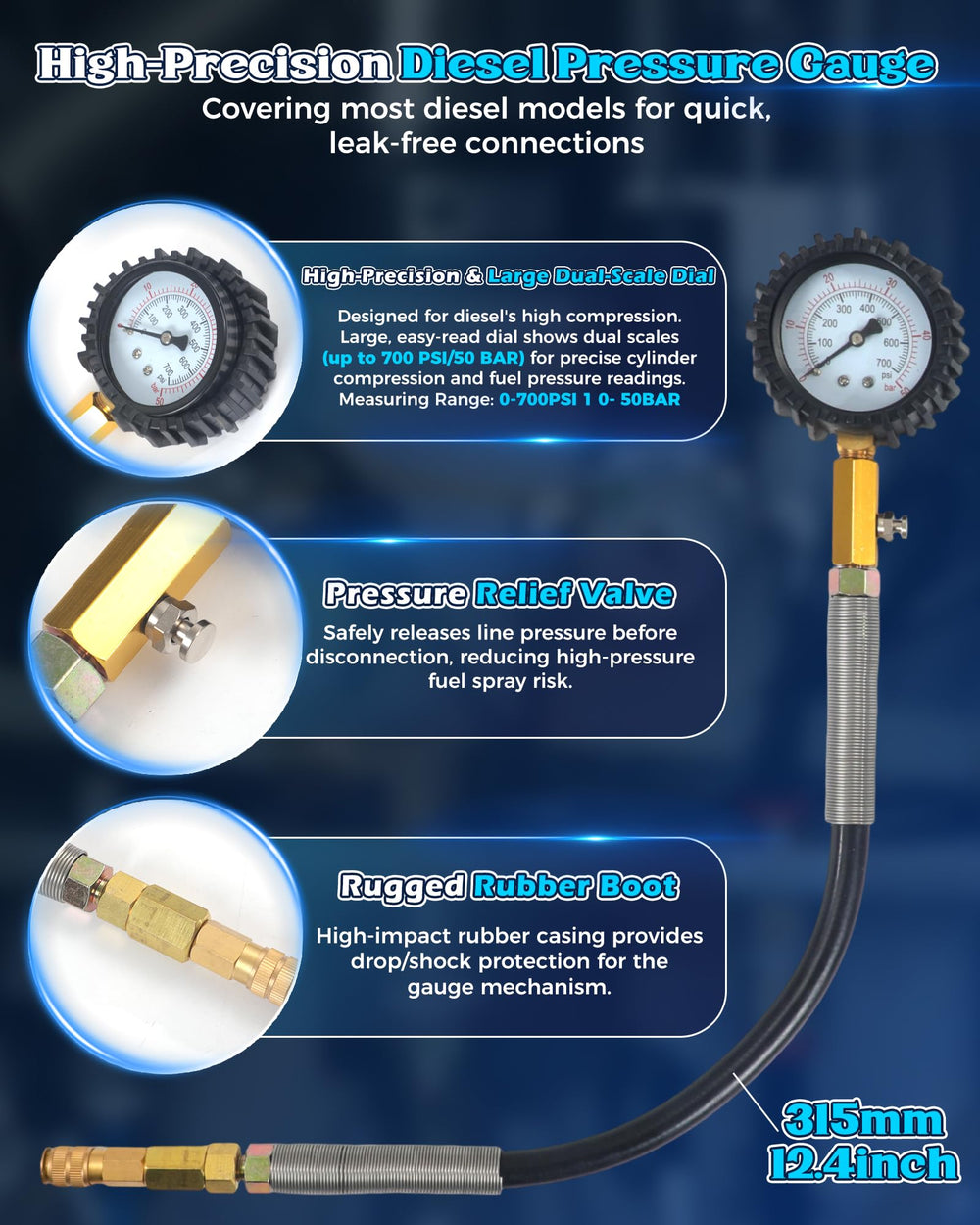 XSTARYE gauges connected to spark plug adapter for on-engine testing