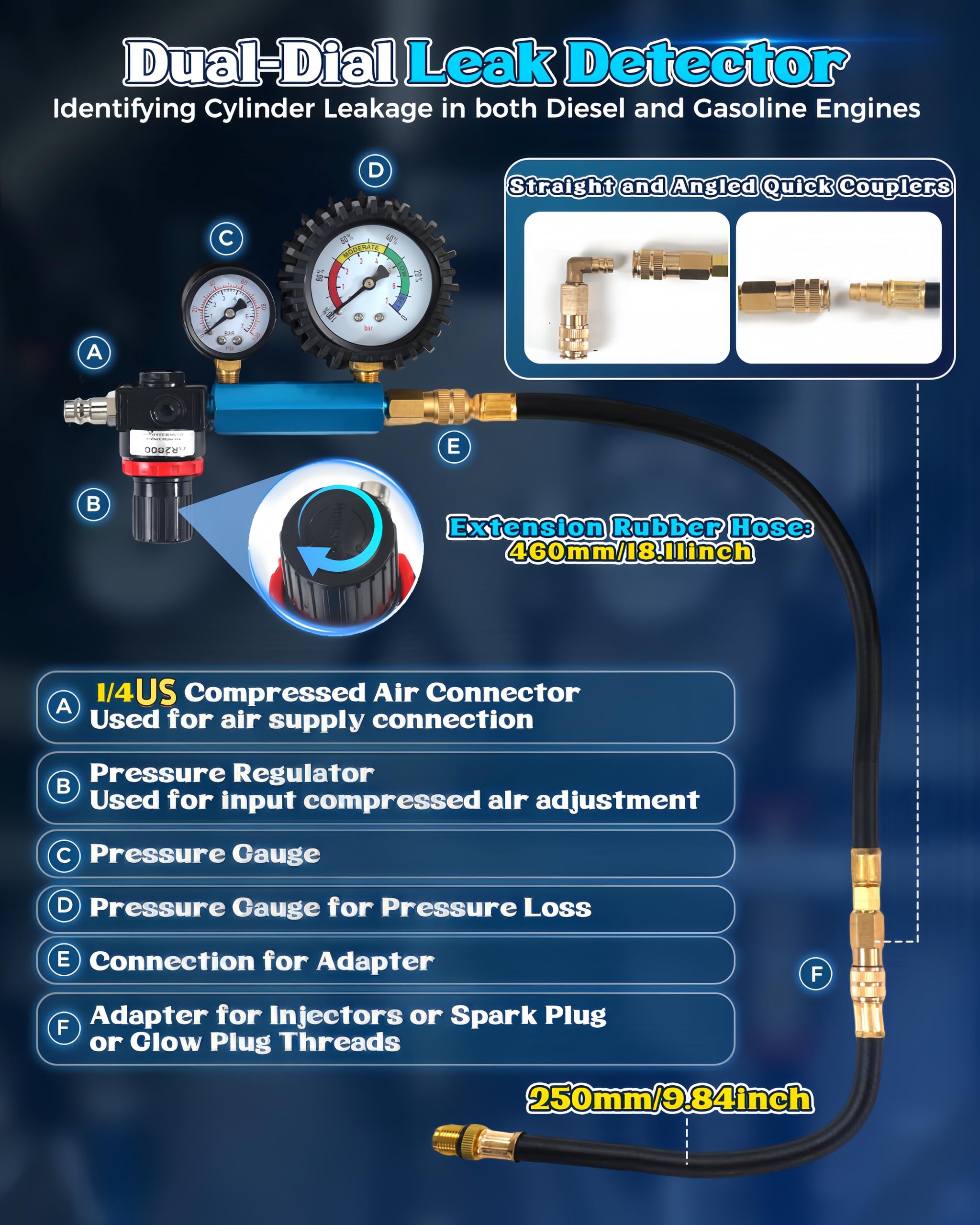 XSTARYE leak-down dual-dial displaying pressure and leak percentage