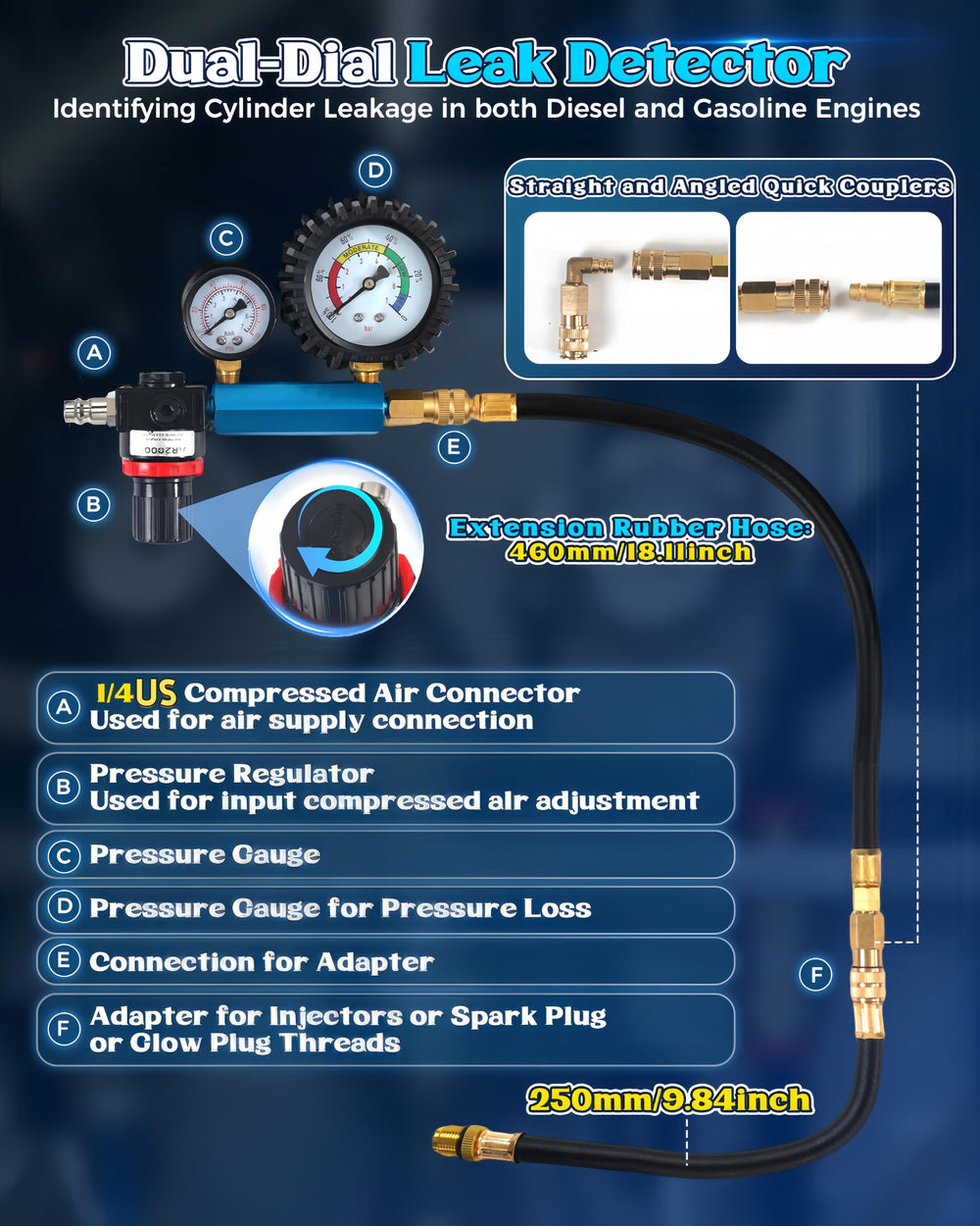 XSTARYE leak-down dual-dial displaying pressure and leak percentage