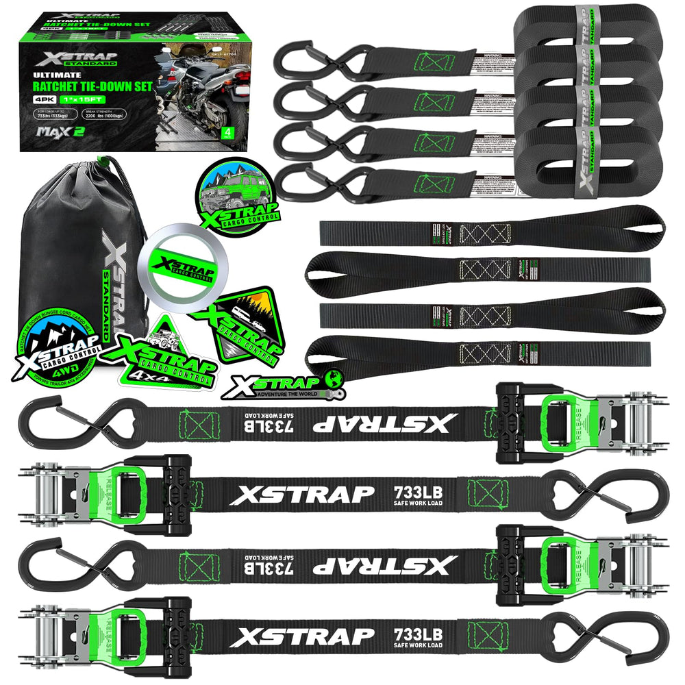XSTRAP STANDARD front pack view showing four straps and accessories for reliable hauling