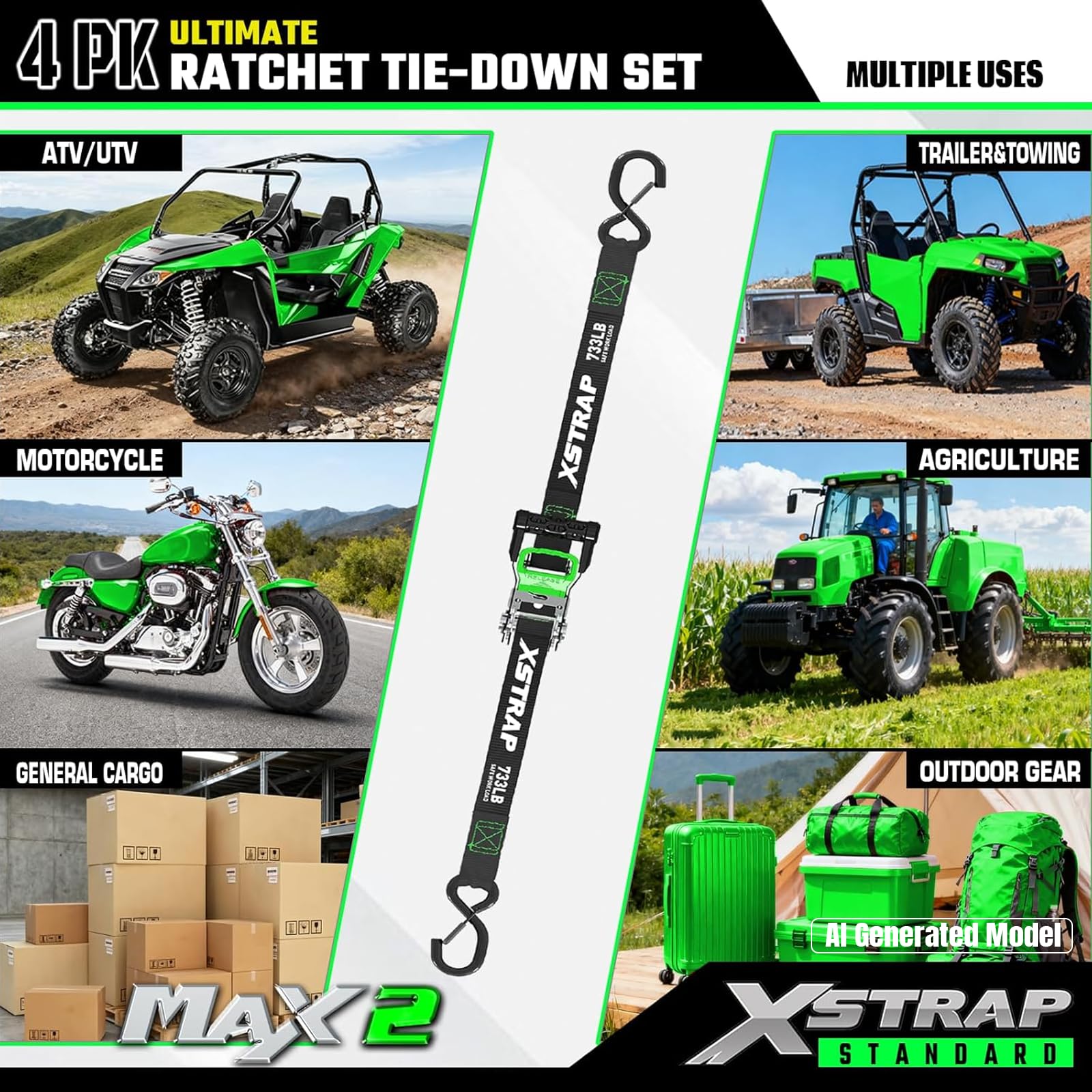 XSTRAP STANDARD ratchet close-up showing zinc hardware and durable construction benefit