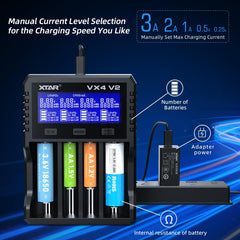 XTAR VX4 V2 slot detail with cell contacts visible for secure connection and safety