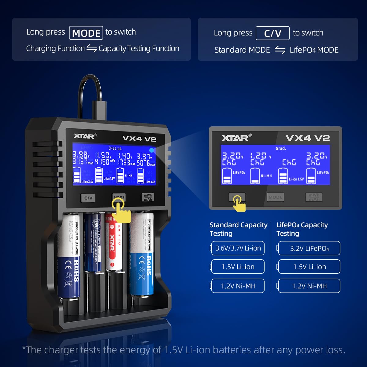 XTAR VX4 V2 Type-C input and cable for convenient power and travel compatibility