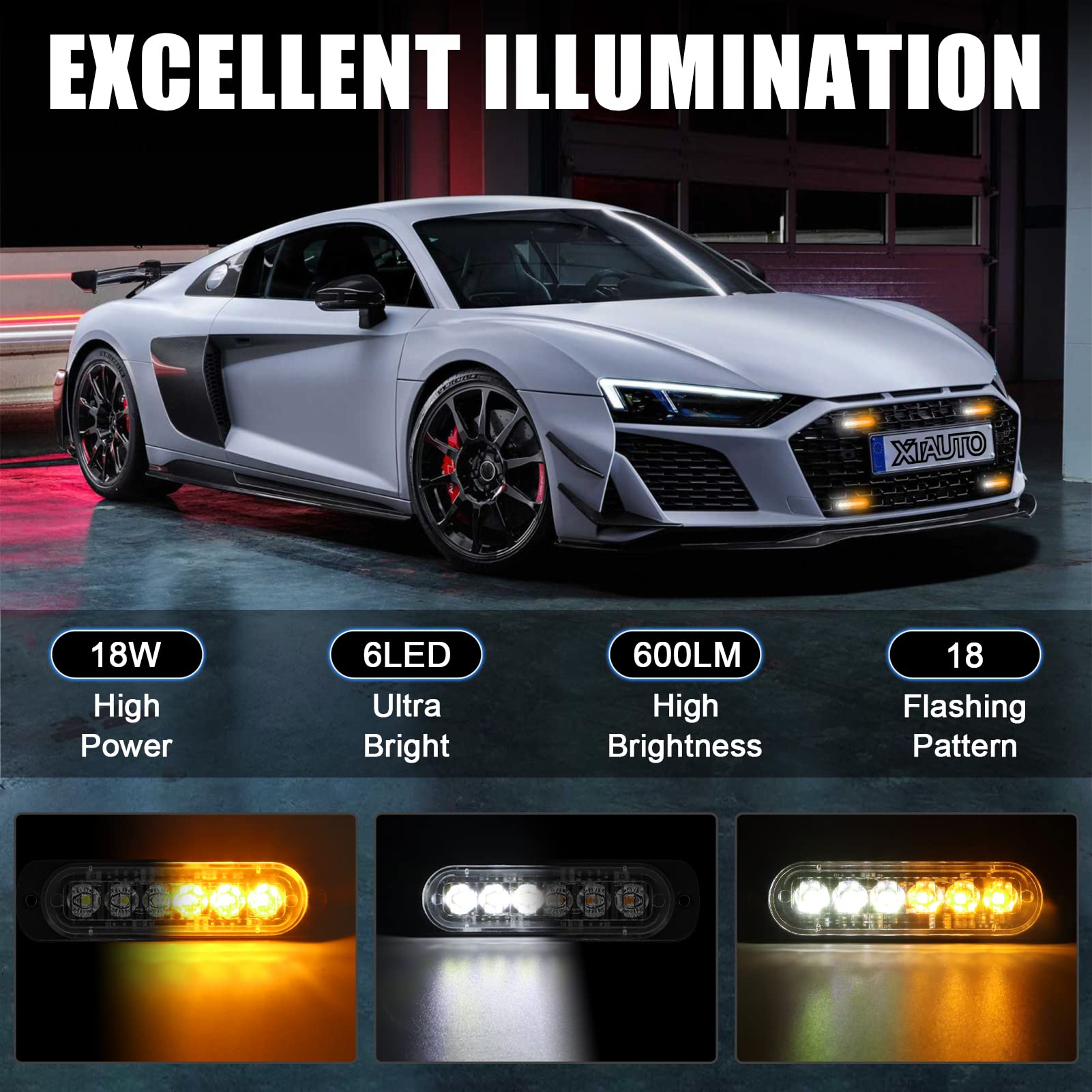XTAUTO close-up of LED and PC lens showing high-intensity illumination benefit