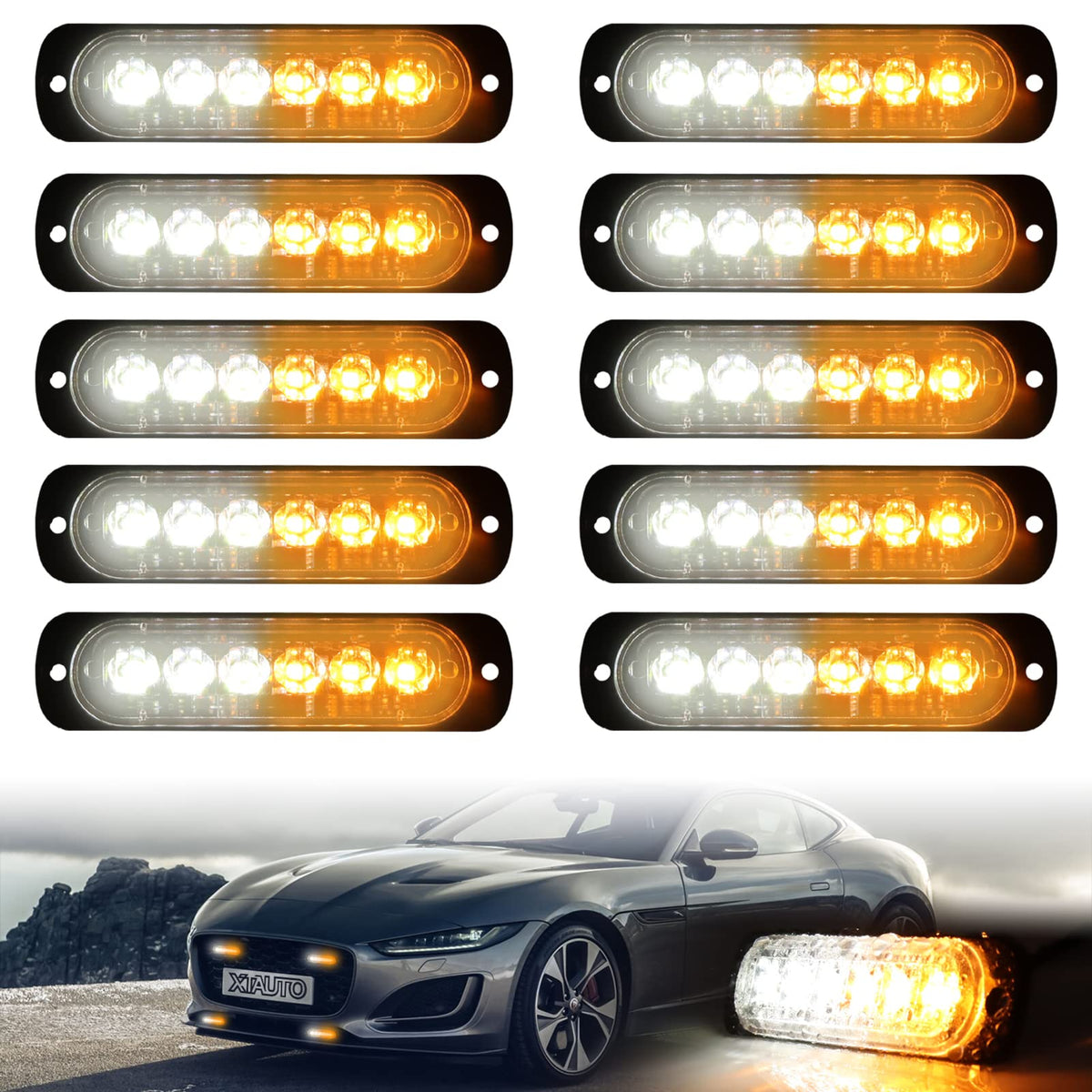 XTAUTO front view of ultra-slim strobe light showing compact design and clear visibility