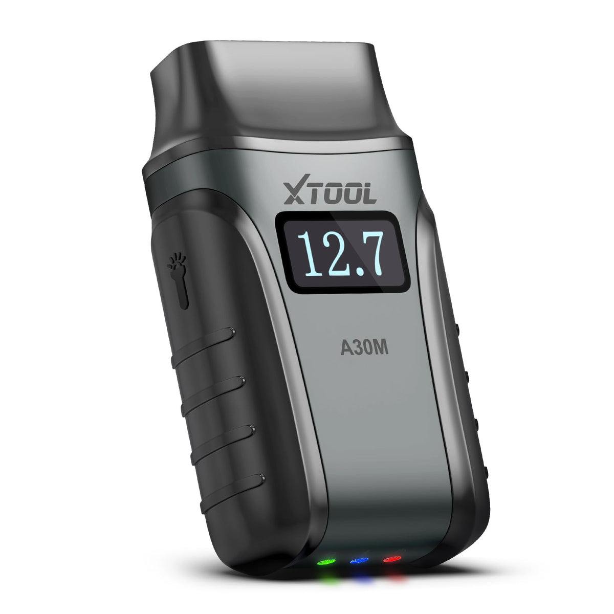 XTOOL A30M front view showing compact Bluetooth OBD2 design and portability