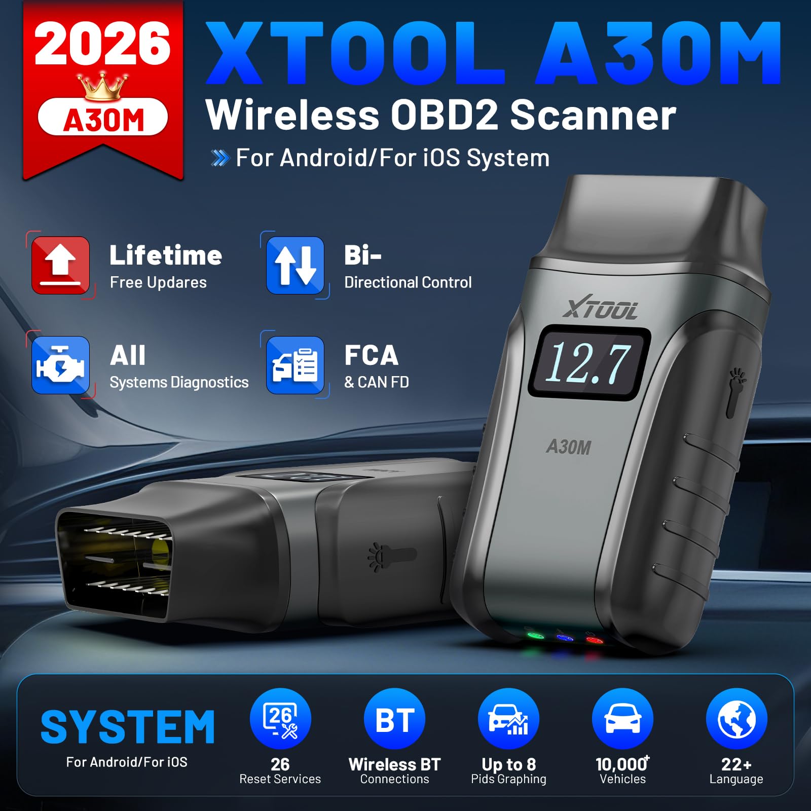 XTOOL A30M live data graph on tablet showing eight-stream diagnostics and clarity