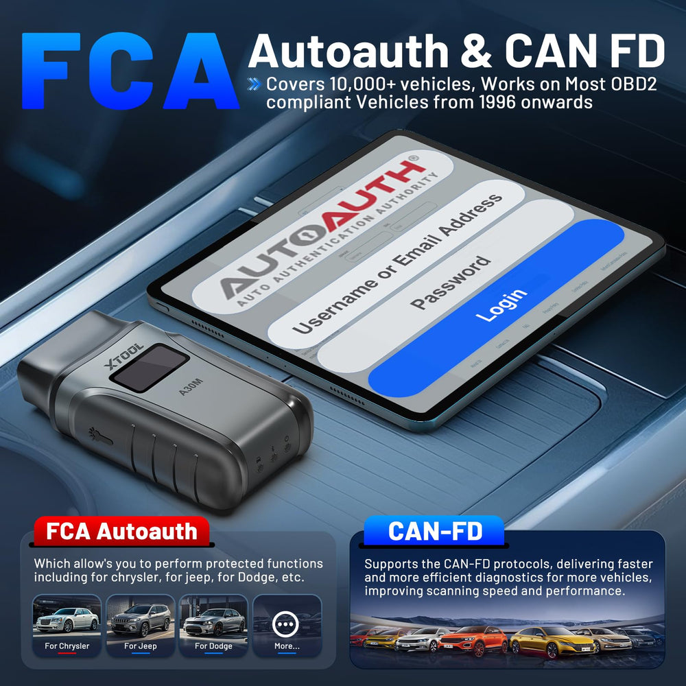 XTOOL A30M installed in vehicle OBD port demonstrating wireless diagnostic convenience
