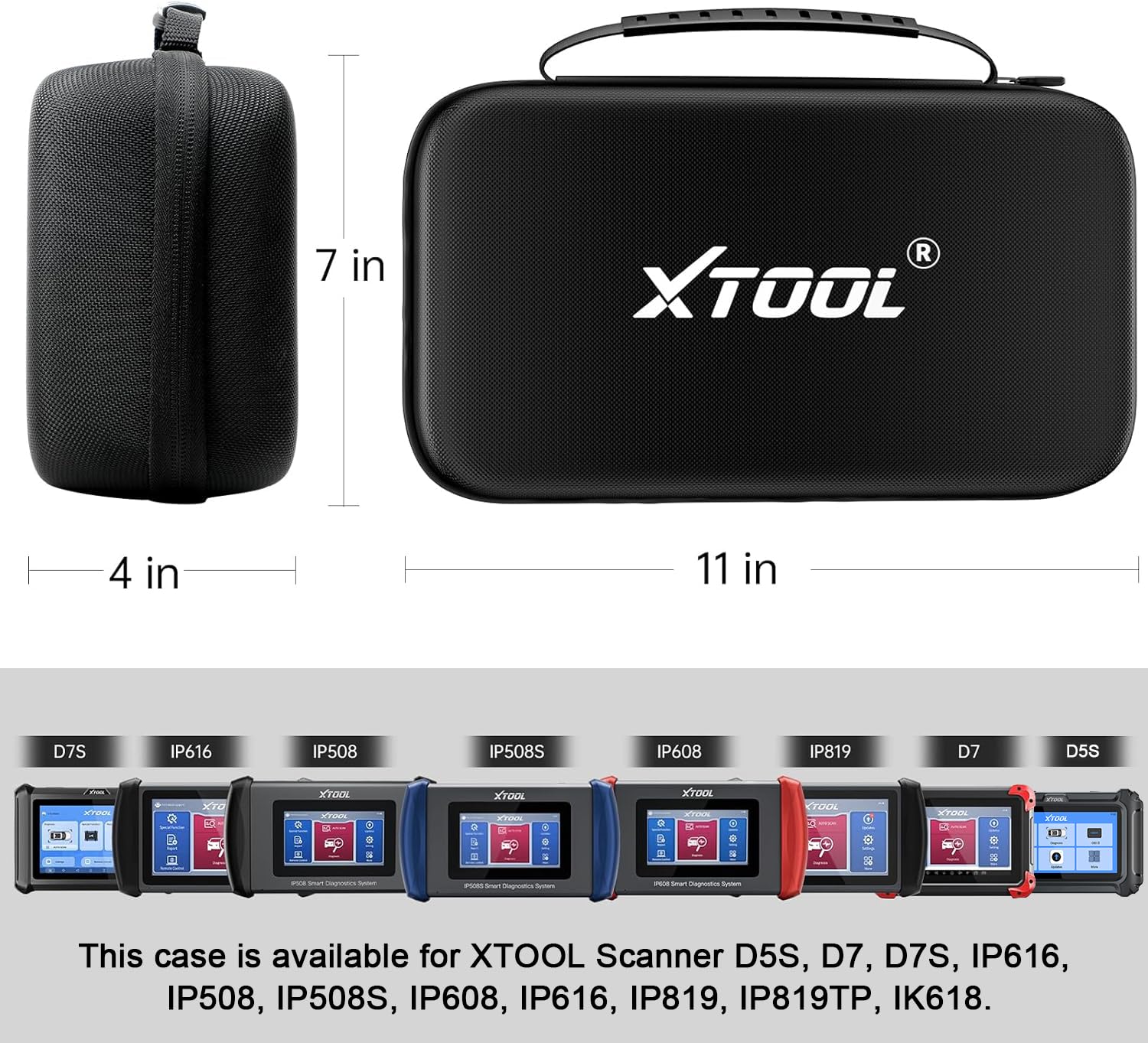 XTOOL case opened flat displaying organized interior fit for scanner and cables