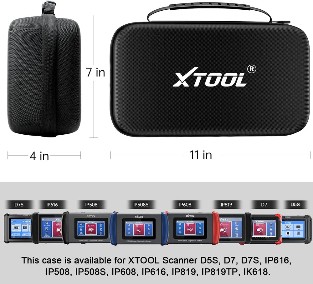 XTOOL case opened flat displaying organized interior fit for scanner and cables