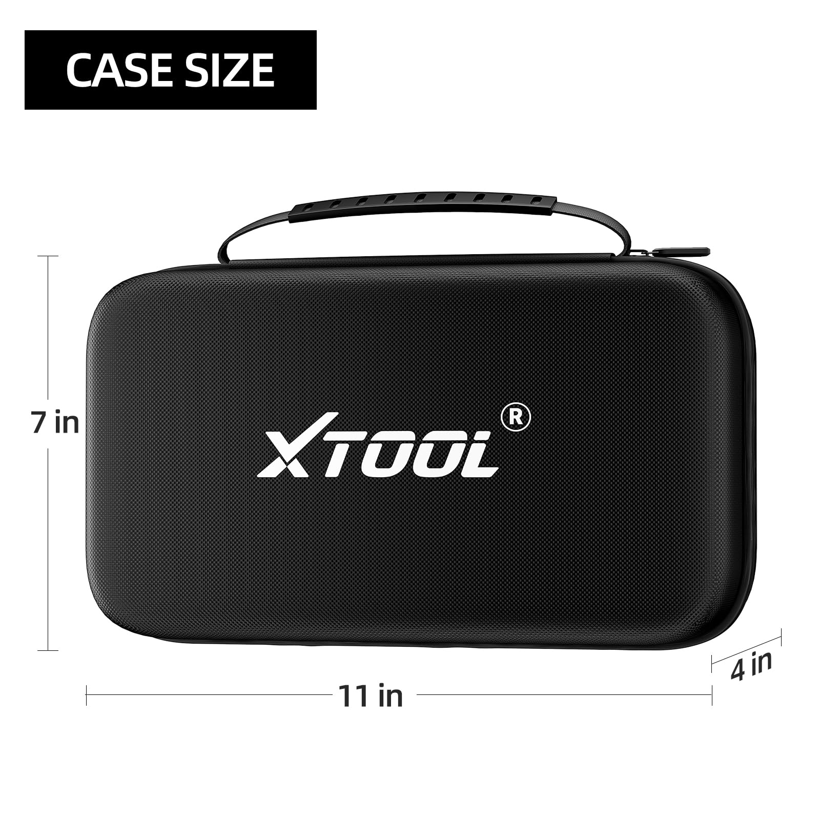 XTOOL case beside a tablet showing 11x7x4 size for correct fit