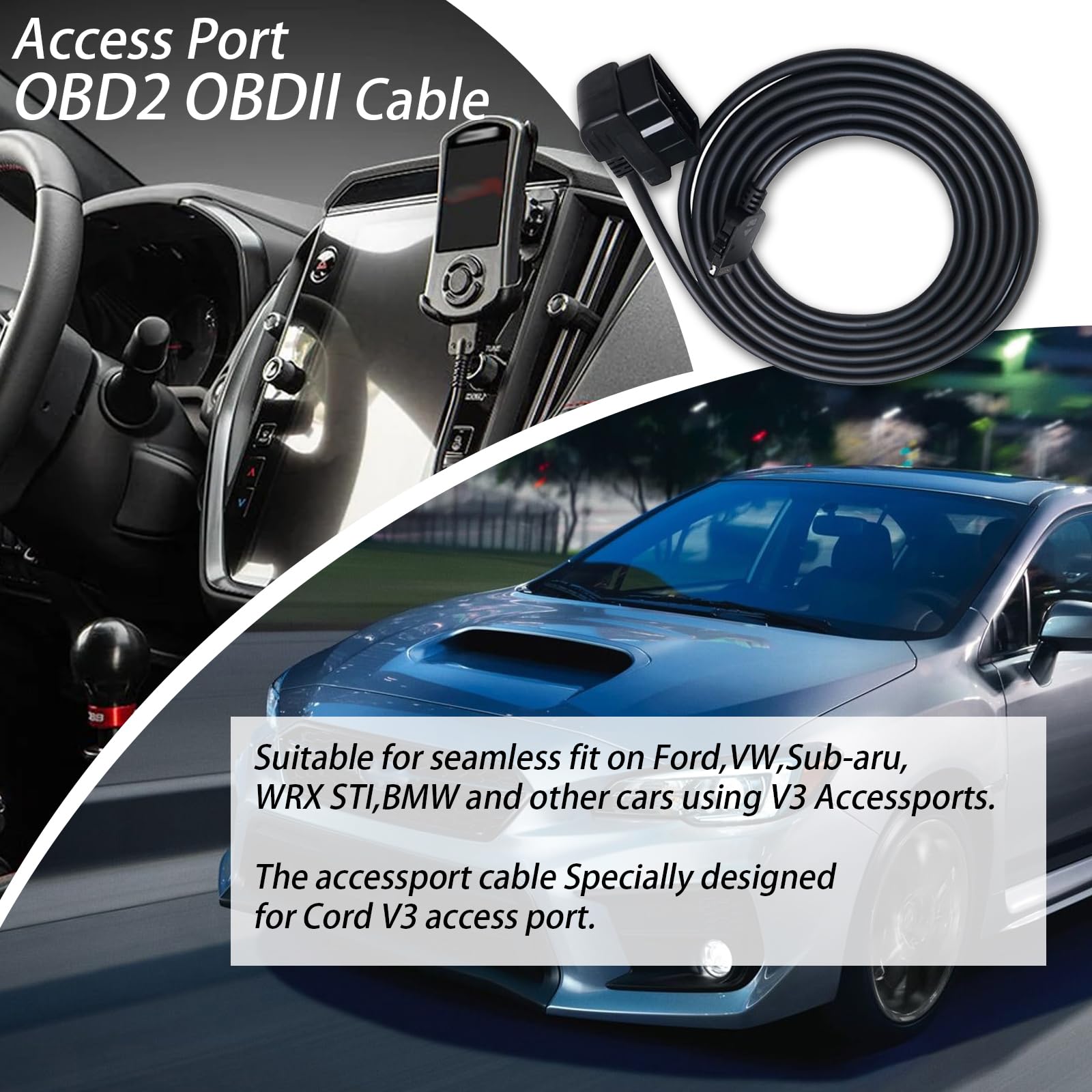 XTPTFABS full 6.4-foot OBDII cable coiled to demonstrate extended reach and convenience