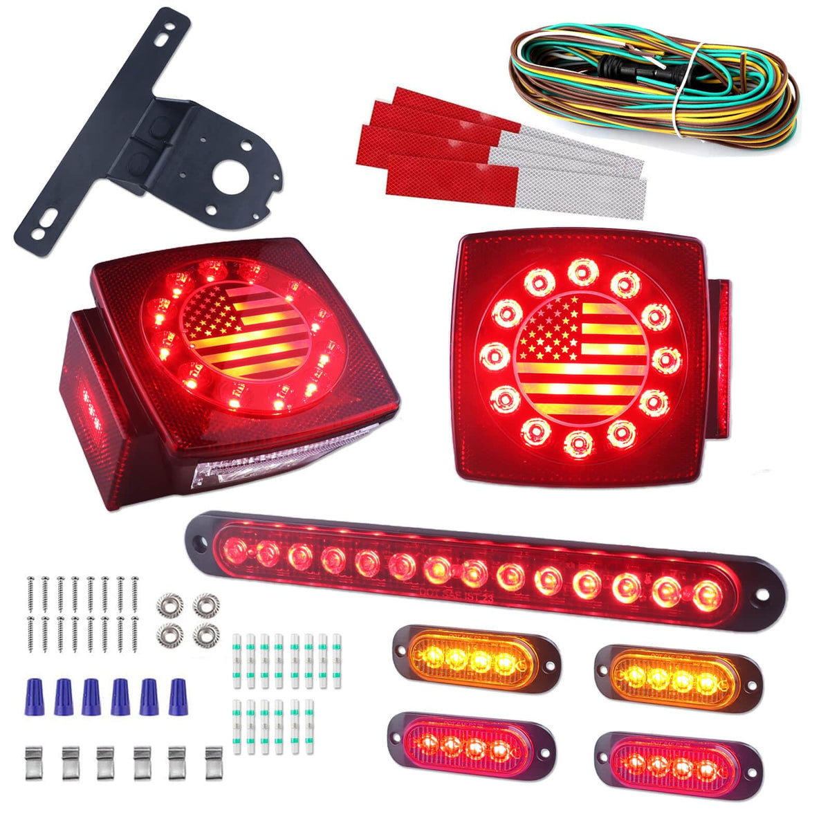 XtraGlow American flag square tail light front showing bright LEDs and patriotic design for visibility