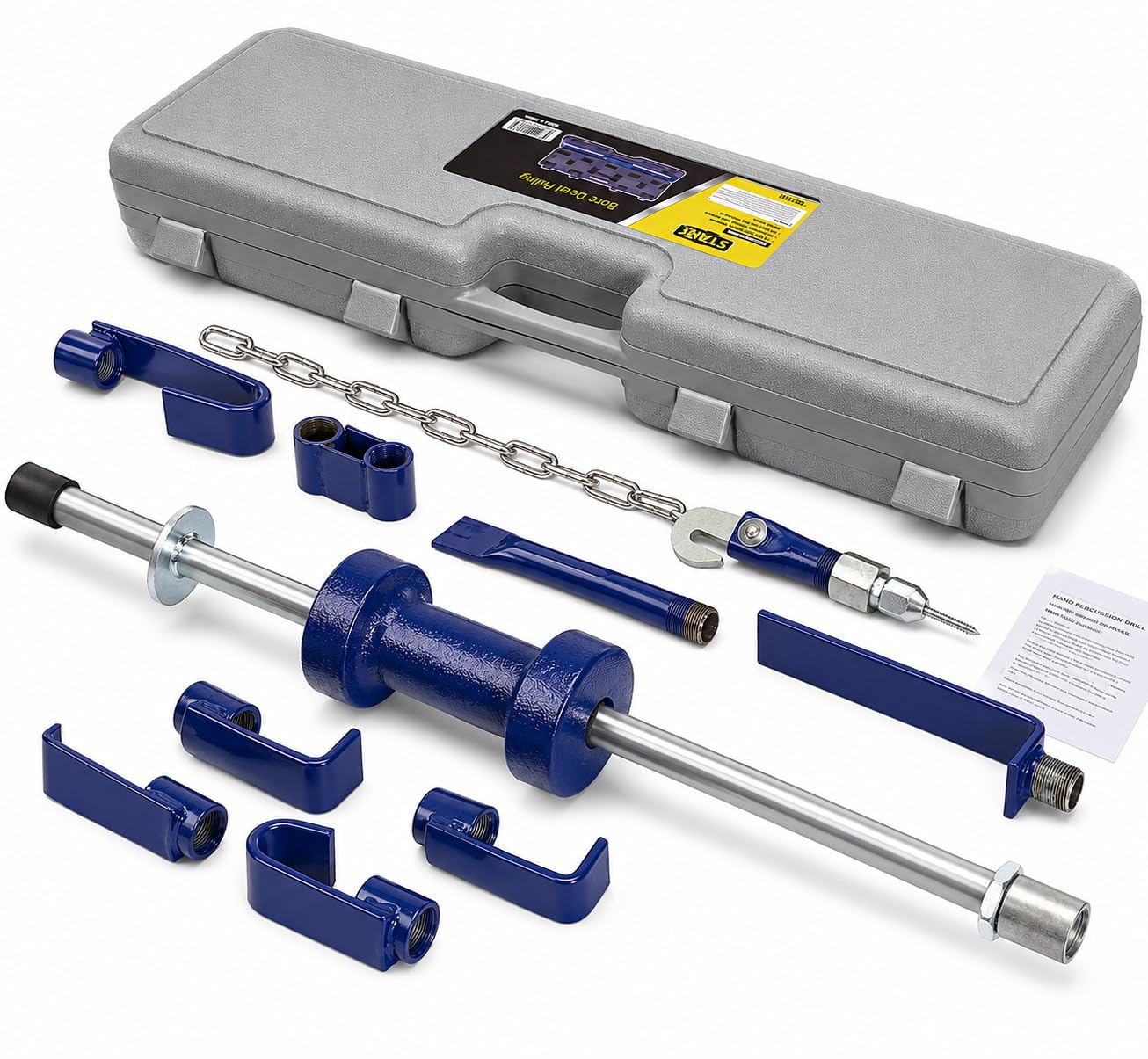 XtremepowerUS slide hammer front view showing ergonomic handle and weight for controlled pulls