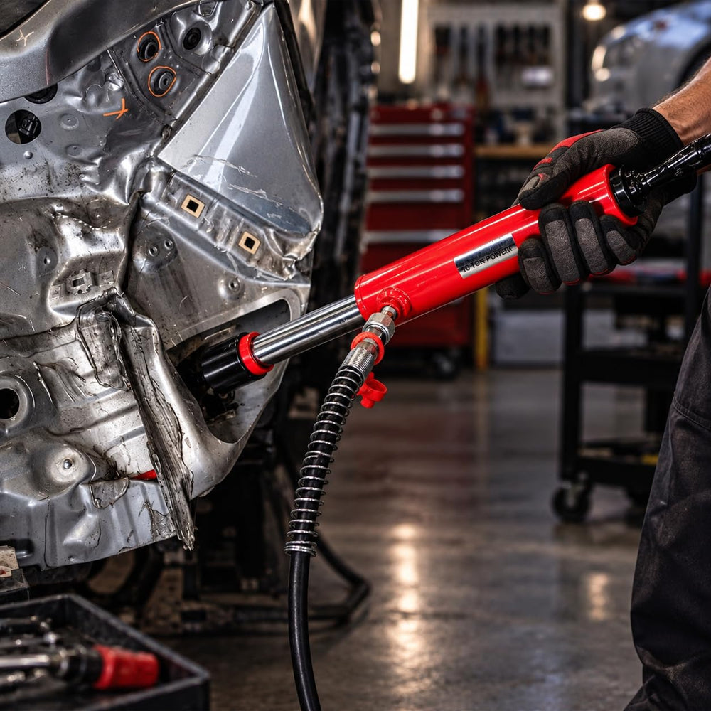 XtremepowerUS ram extended showing 5-inch stroke for measured pulling work