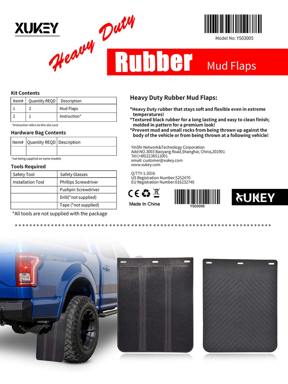 XUKEY mud flap installed on pickup rear wheel showing rock chip protection benefit