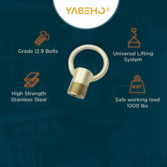 YaBeHo lifting ring in use with hoist showing safe motor lifting and stability