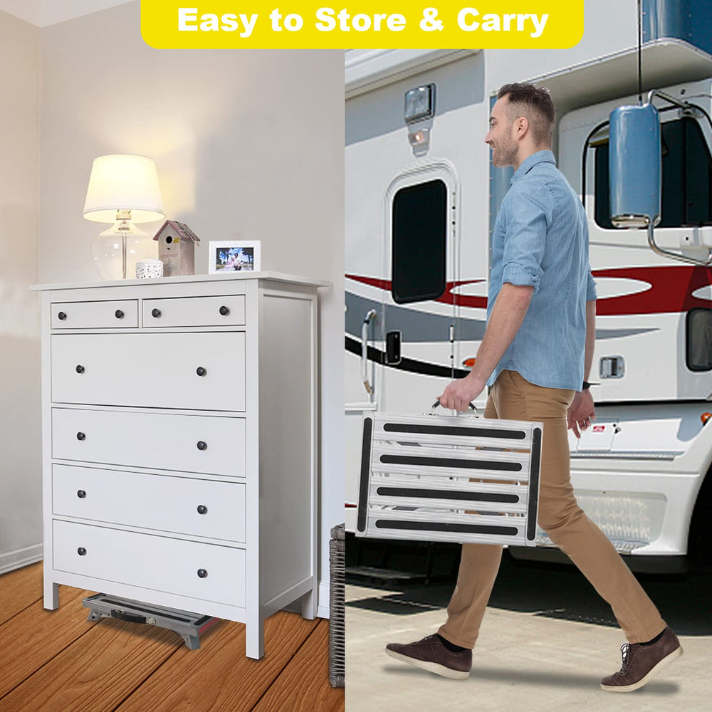 Yagud step in use at an RV door improving entry stability
