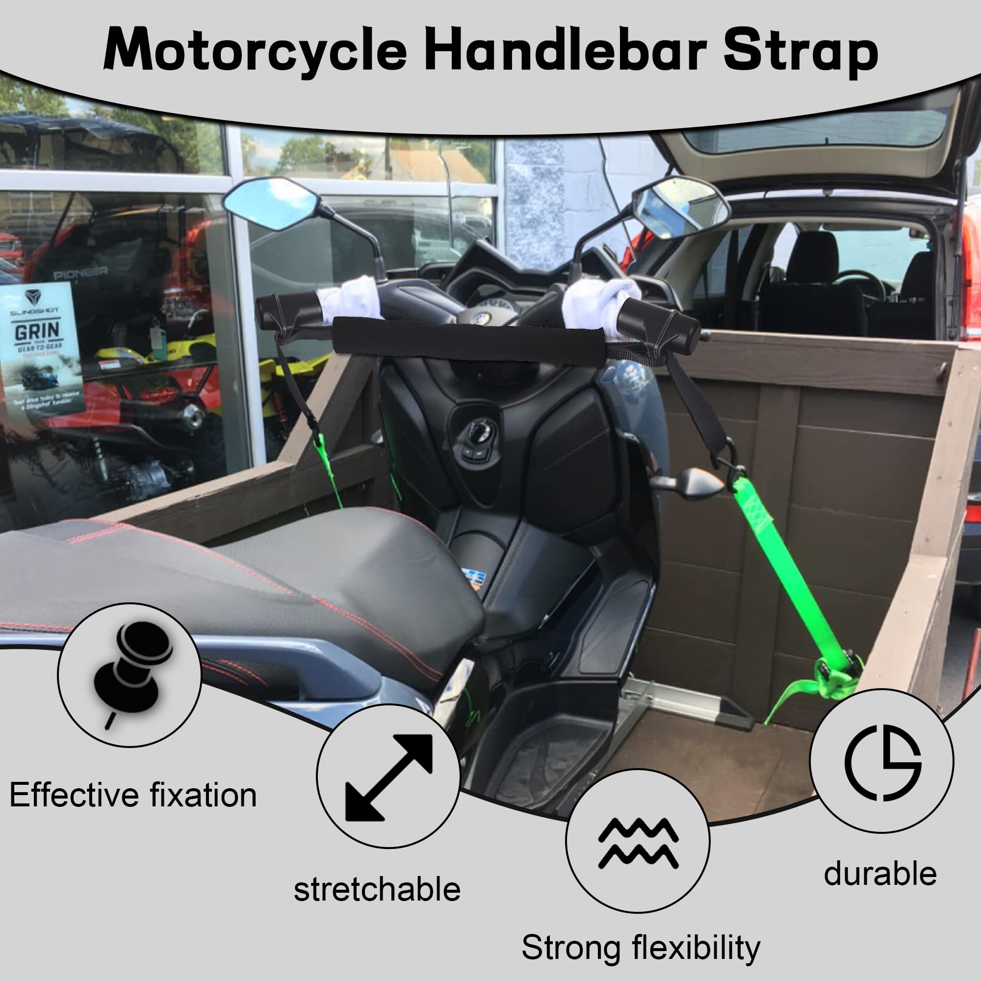 YaHees strap installed on cruiser handlebars for secure transport