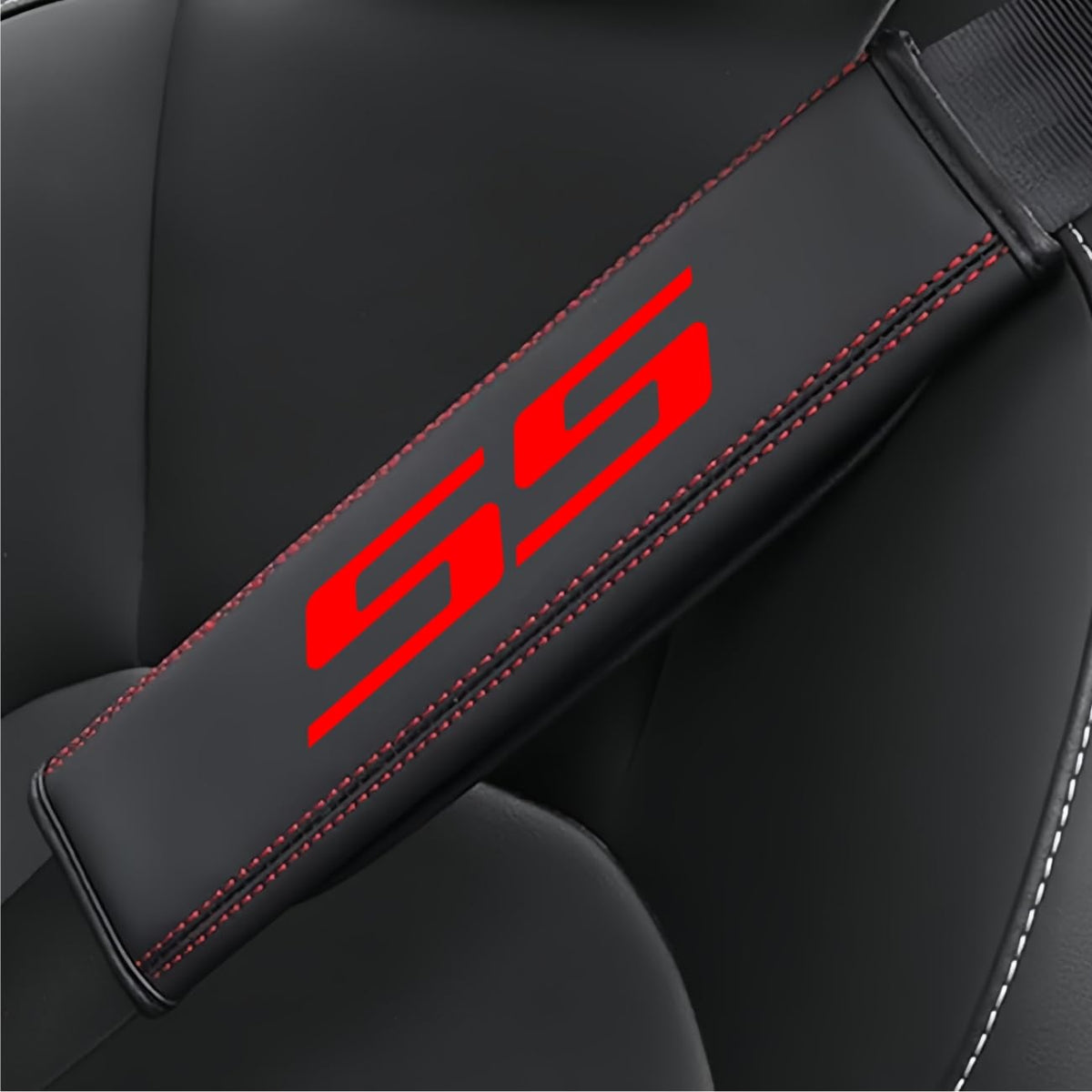 YANGFANGV front view showing two black seat belt covers enhancing interior style