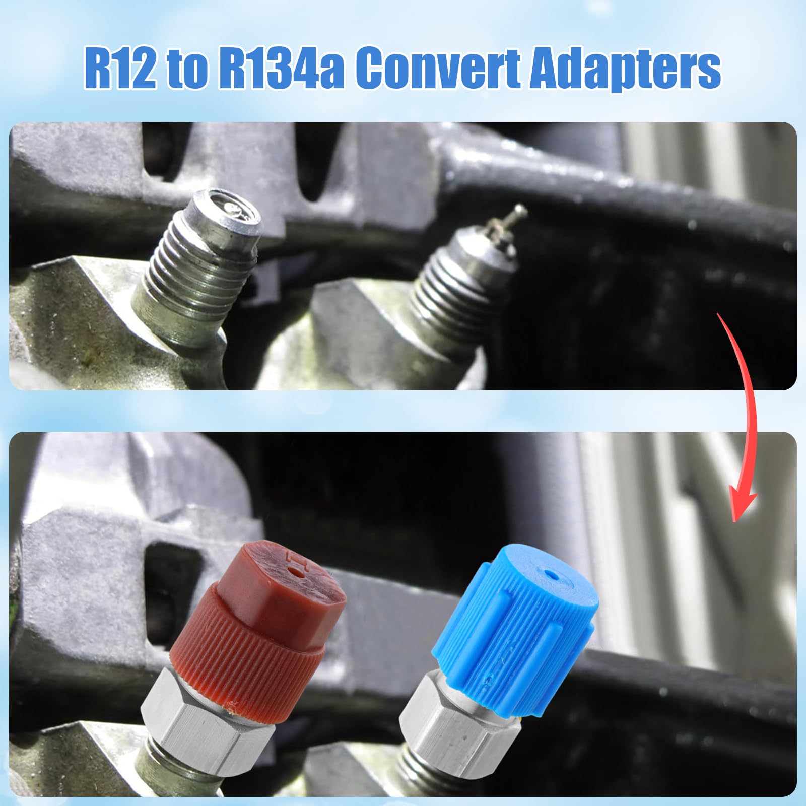 Yaocom red and blue dust caps on adapters for port protection and quick identification