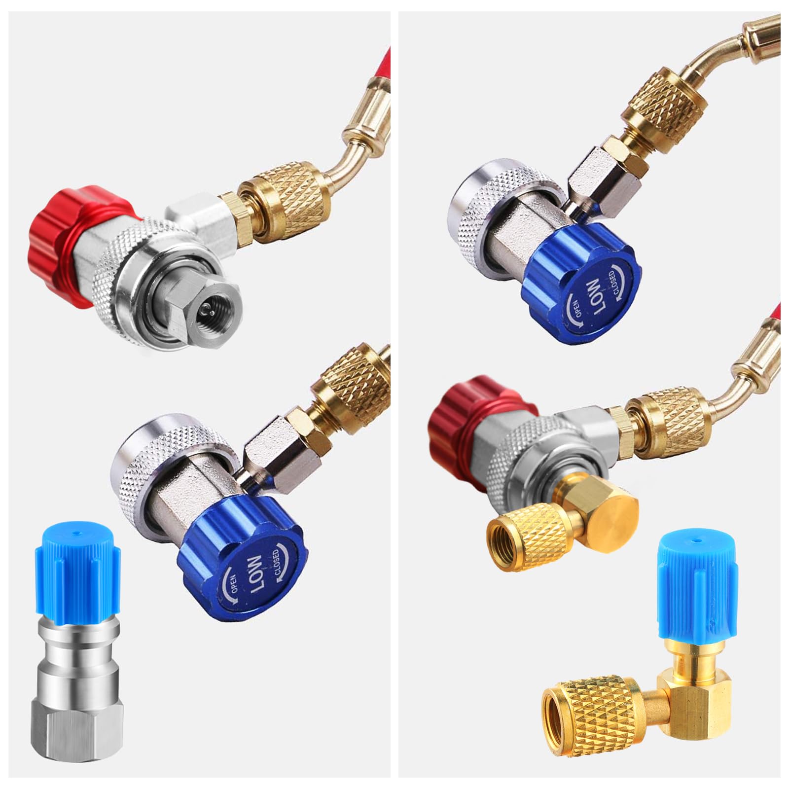 Yaocom adapter connected to R134A hose in use to enable modern charging tools