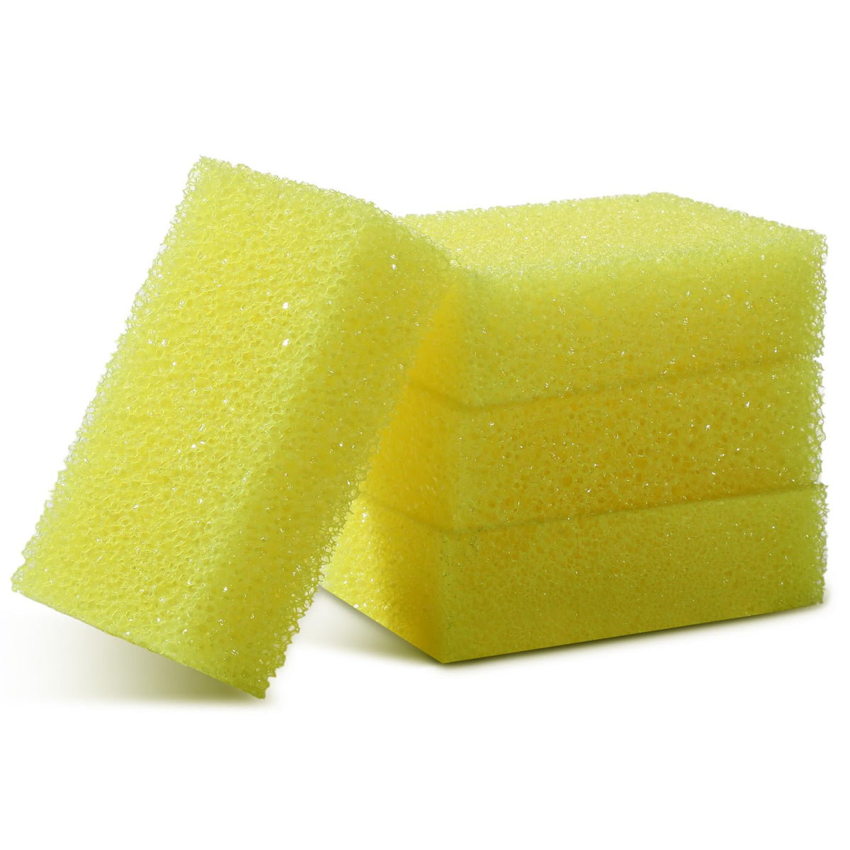 Yaomiao front view of four yellow sponges showing compact pack and convenience