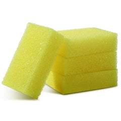 Yaomiao front view of four yellow sponges showing compact pack and convenience