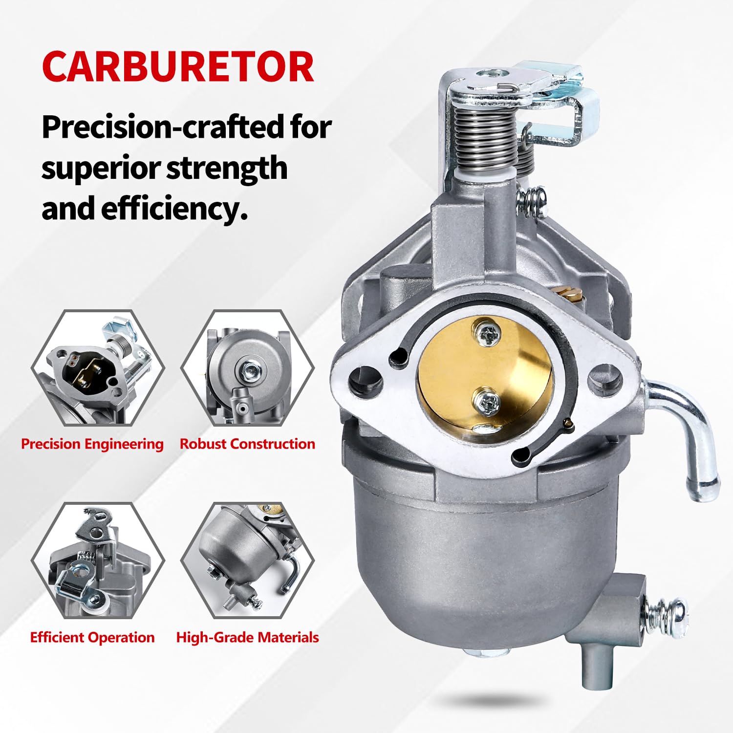 YDO carburetor side view highlighting integrated fuel pump benefit