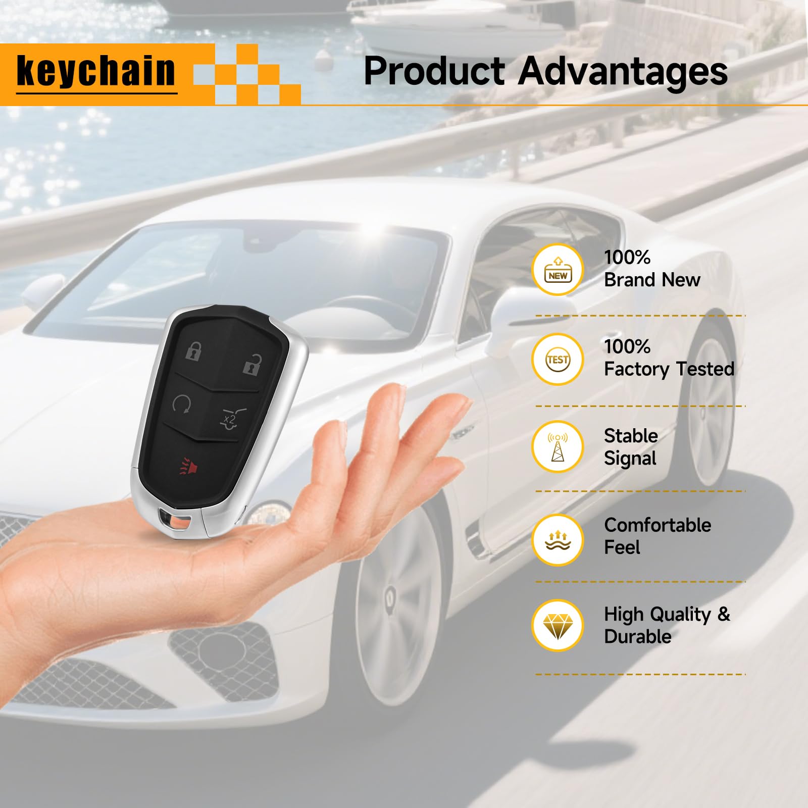 YDTHTLAH key fob next to standard car keys illustrating compact size and fit