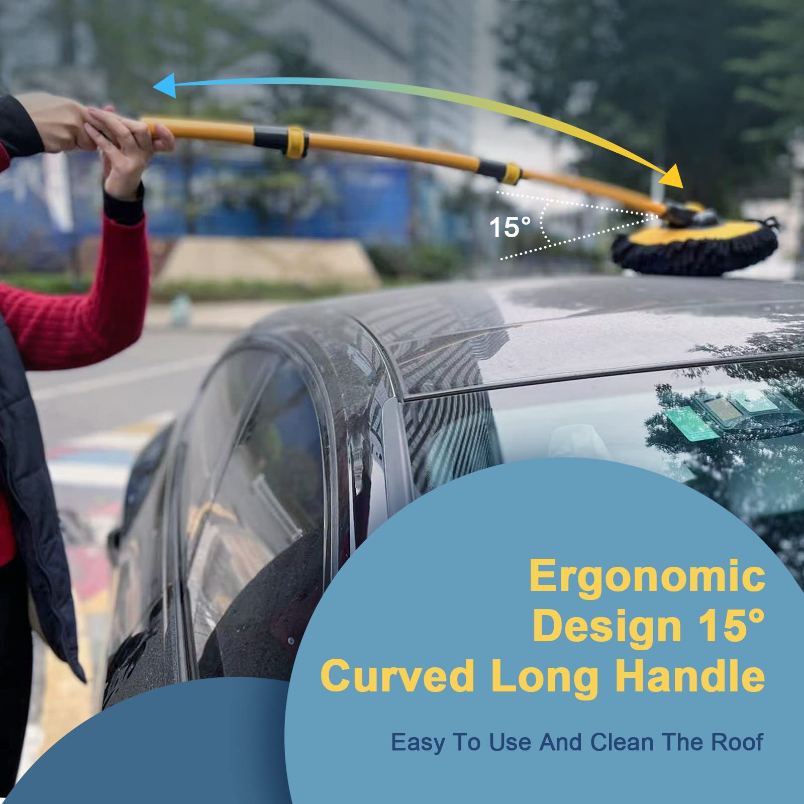 YeewayVeh 15° curved extension pole showing angle for easier rooftop and hood reach