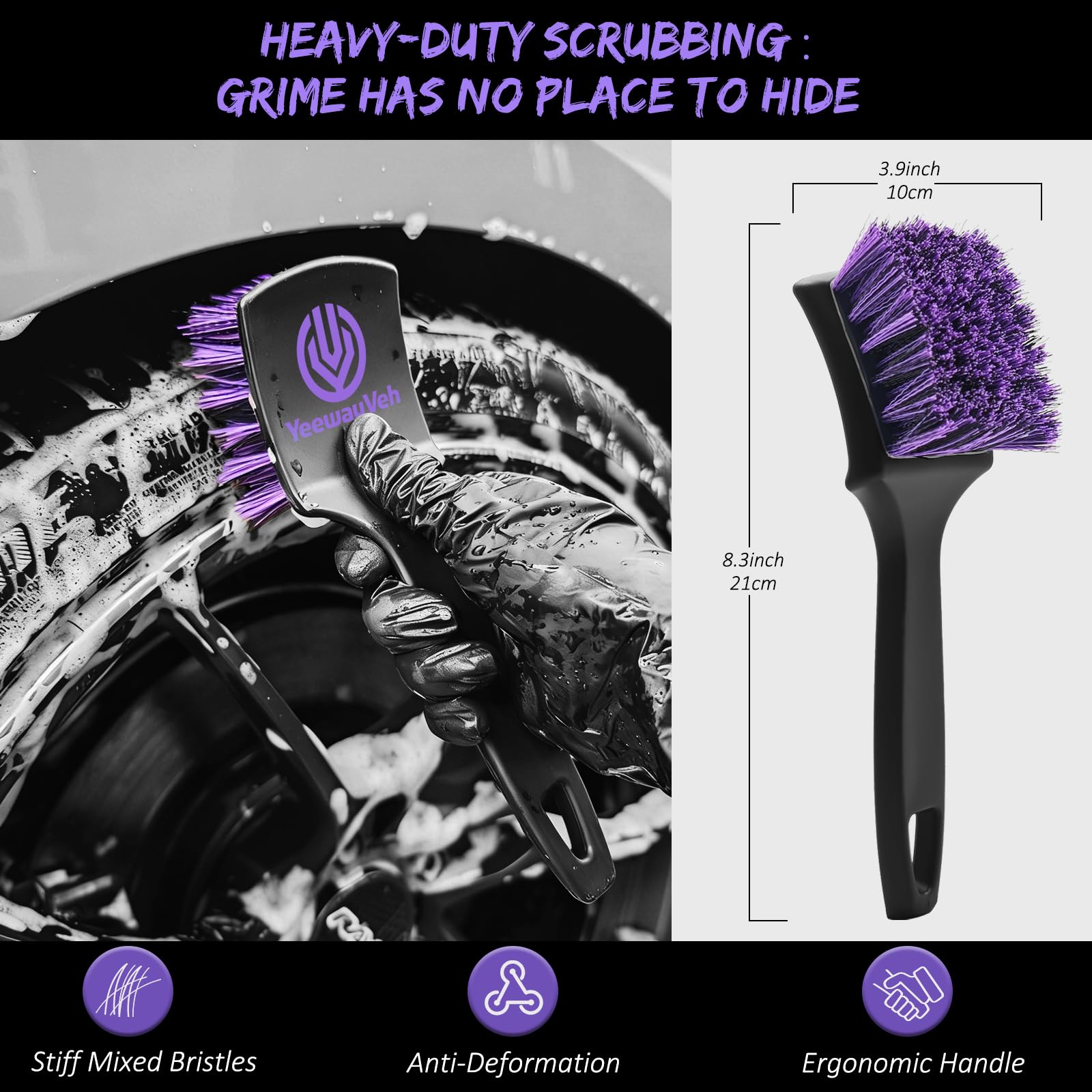 YeewayVeh small firm tire brush showing long handle to reach deep grooves effectively