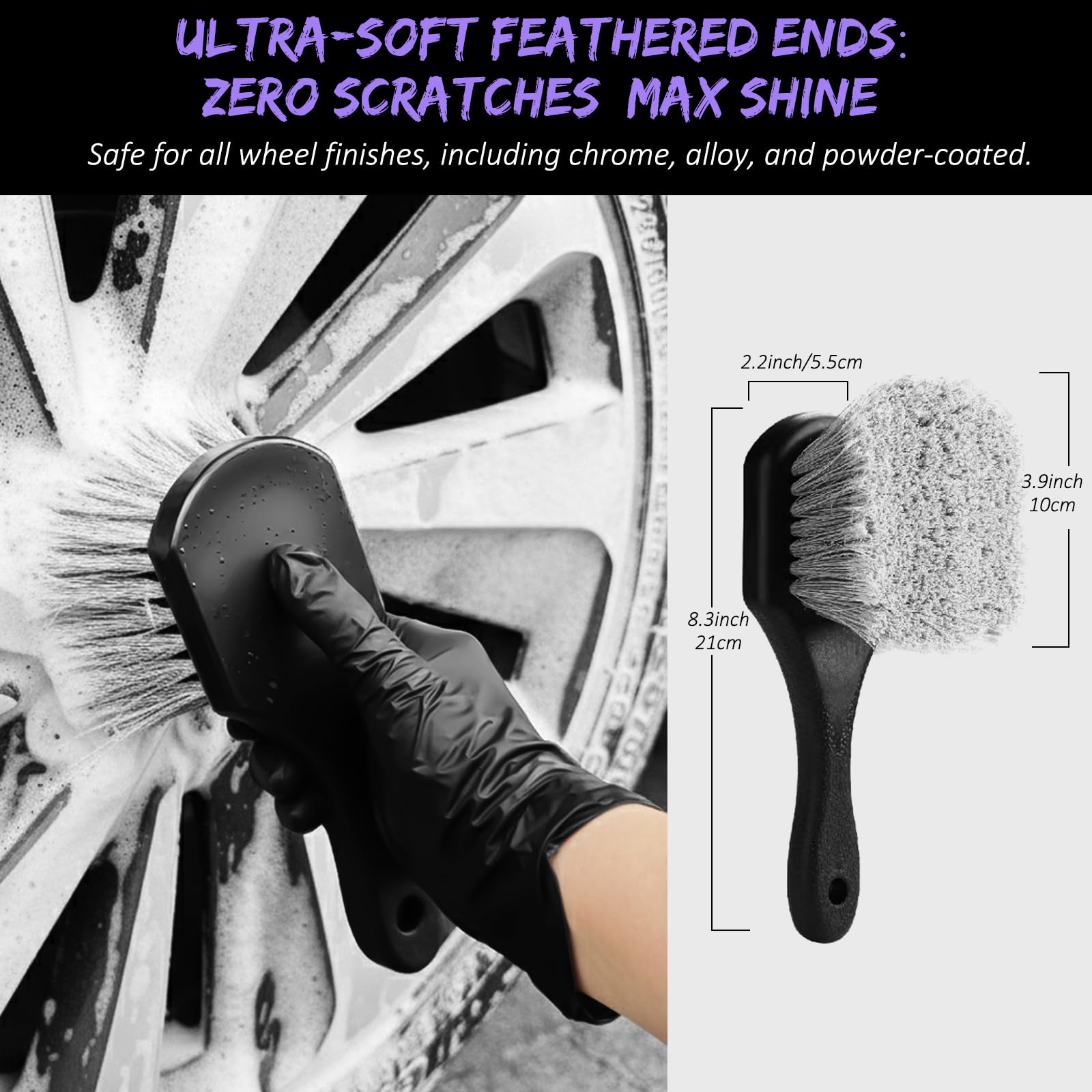 YeewayVeh large tire brush detail with soft bristles for gentle wheel face cleaning