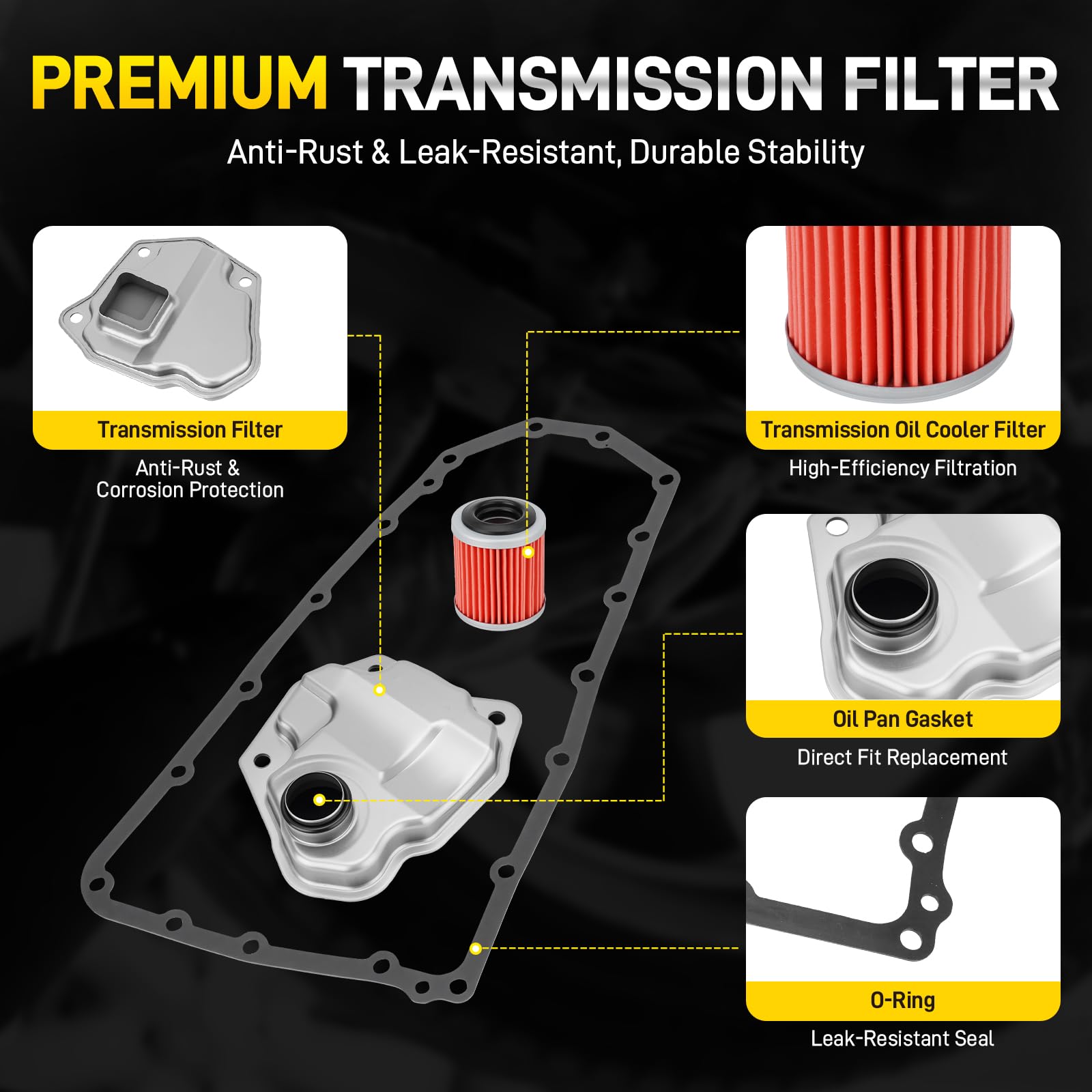 YEHERIT kit components on black background demonstrating included parts for service