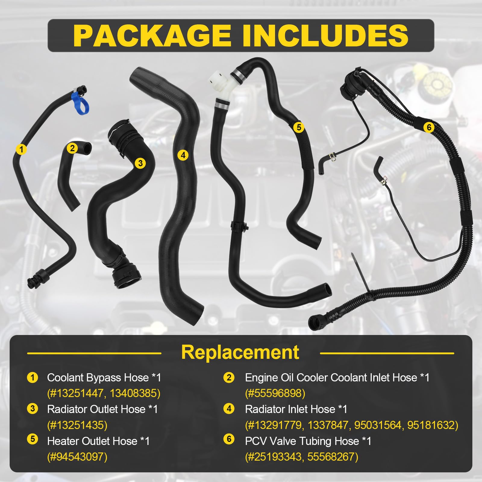 YEHERIT detail of PCV and oil cooler hoses showing flexible material and service readiness