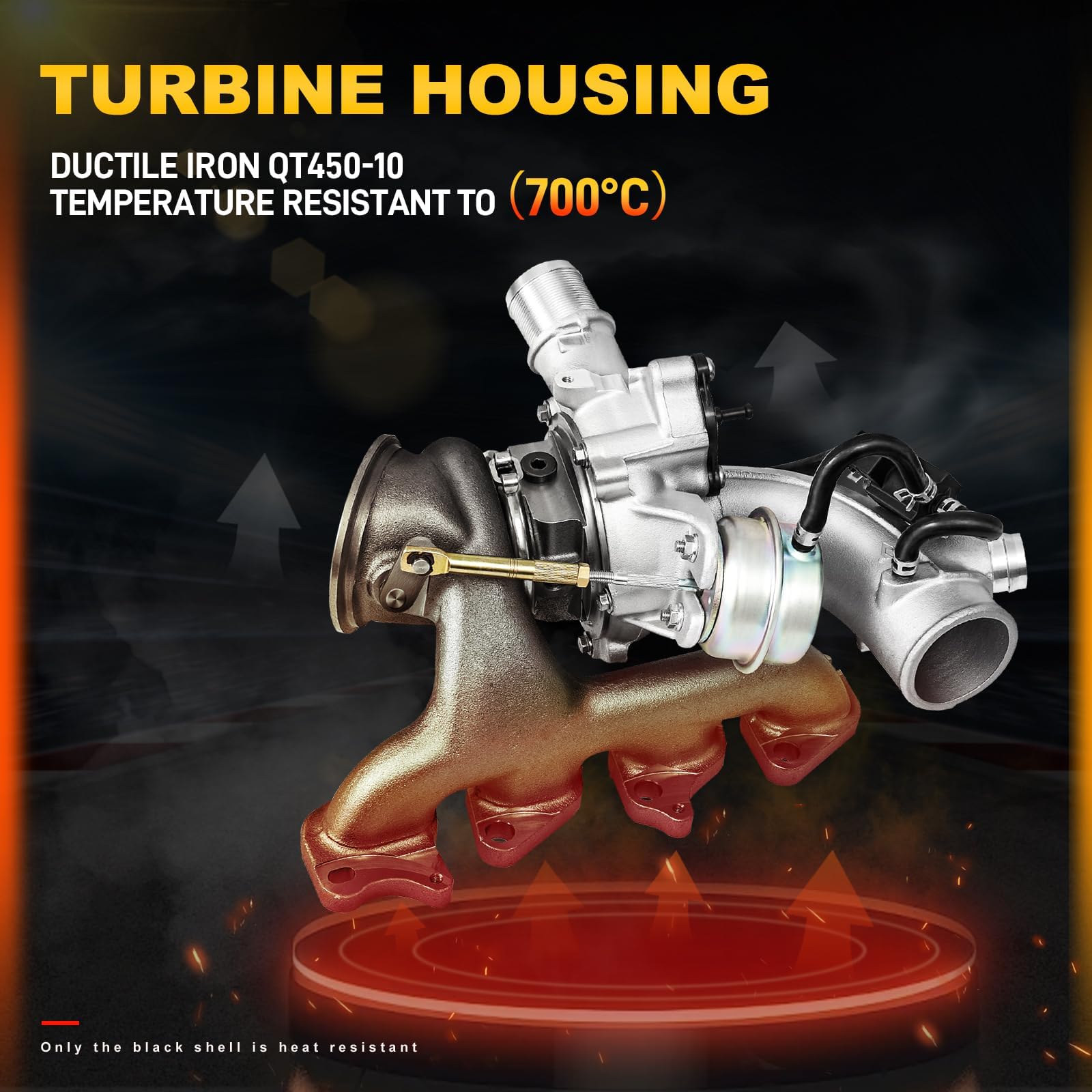YEHERIT turbo beside a hand for scale showing compact OEM-fit advantage