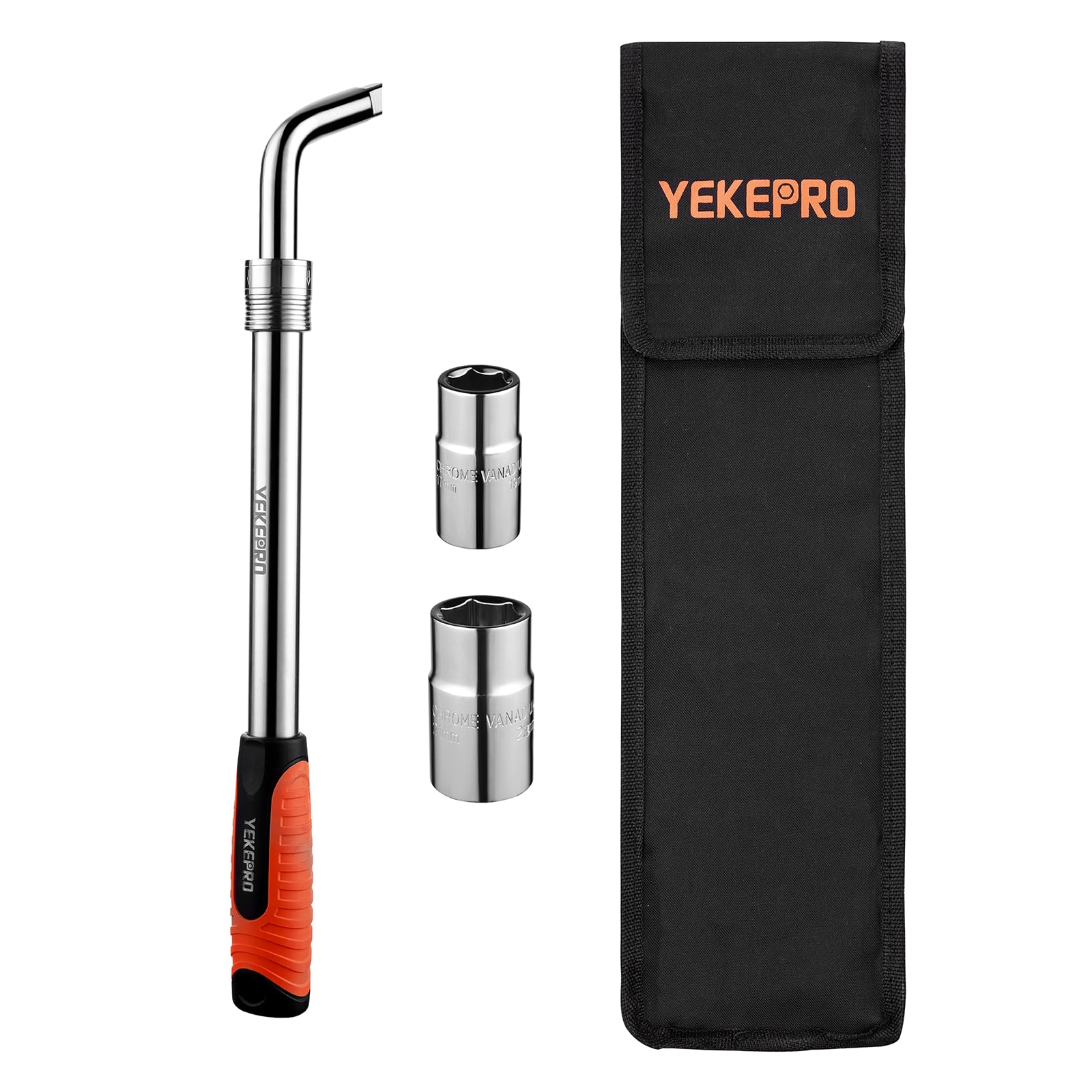 YEKEPRO front view showing wrench and pouch for convenient trunk storage