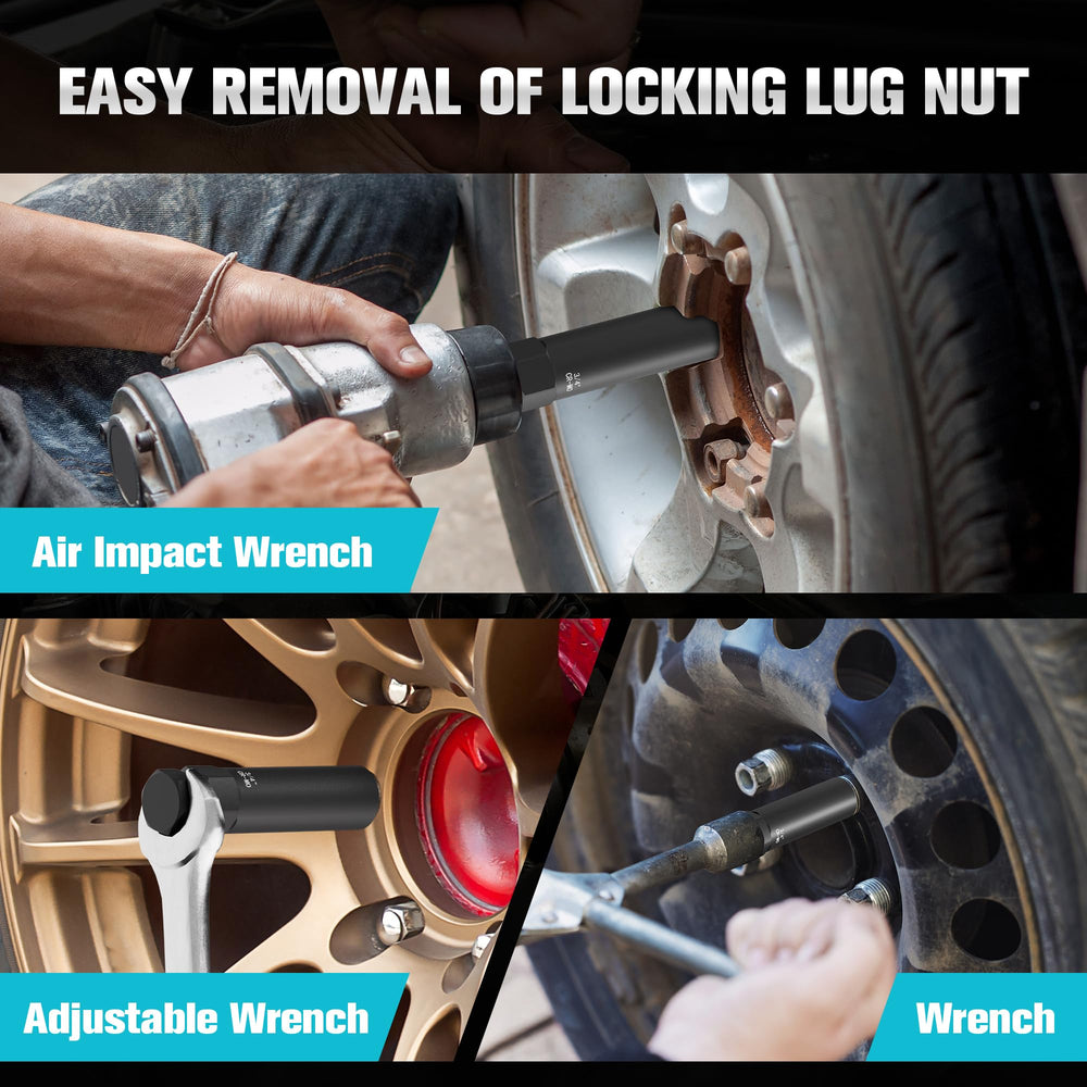 YEKEPRO socket removing a rounded lug nut to speed roadside repairs