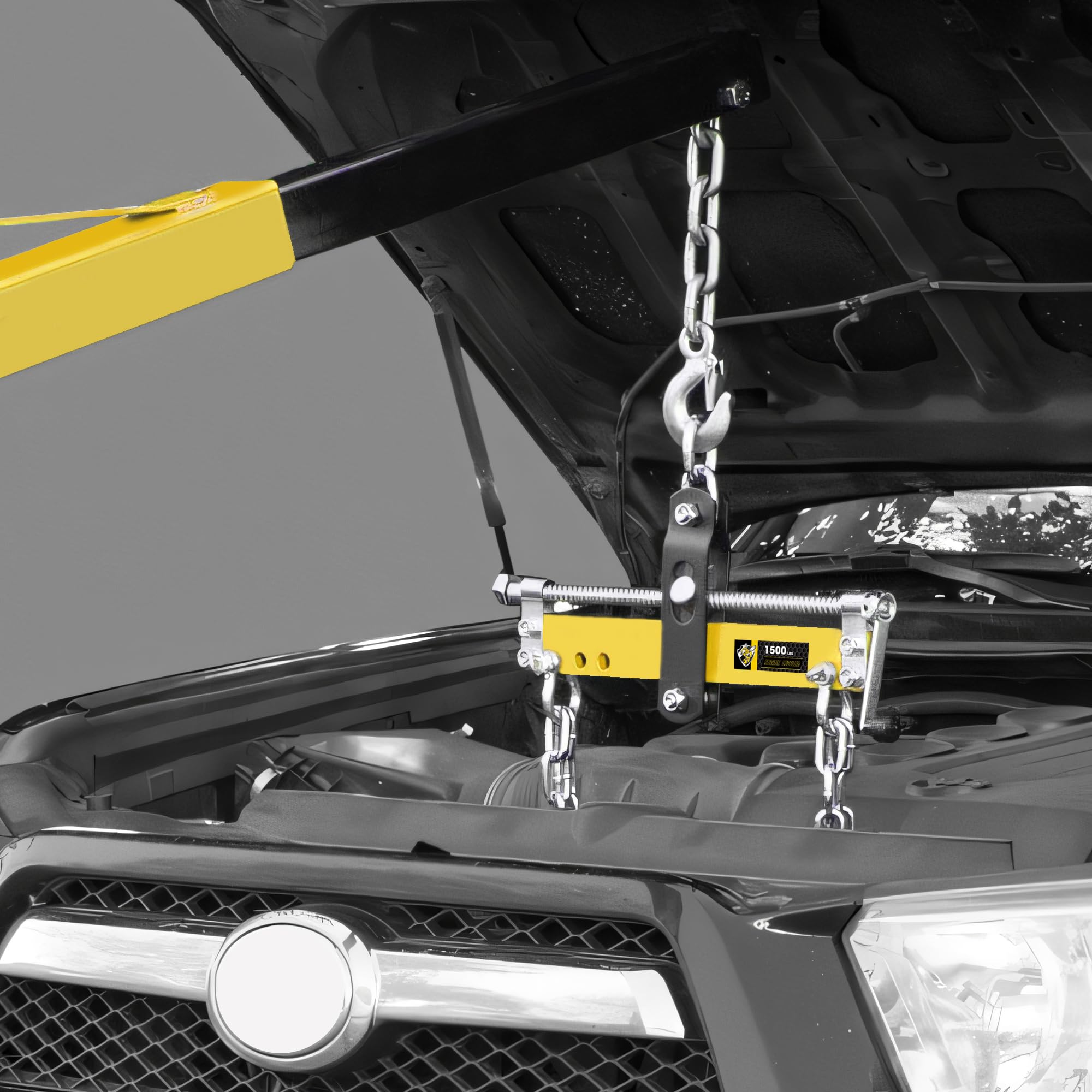 YELLOW JACKET detail of chains and hooks highlighting strength and flexible reach
