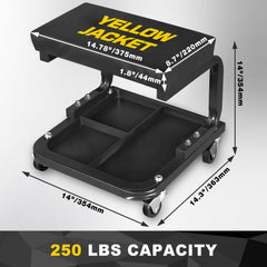 YELLOW JACKET close-up of padded PU seat, highlighting comfort and easy-clean benefit