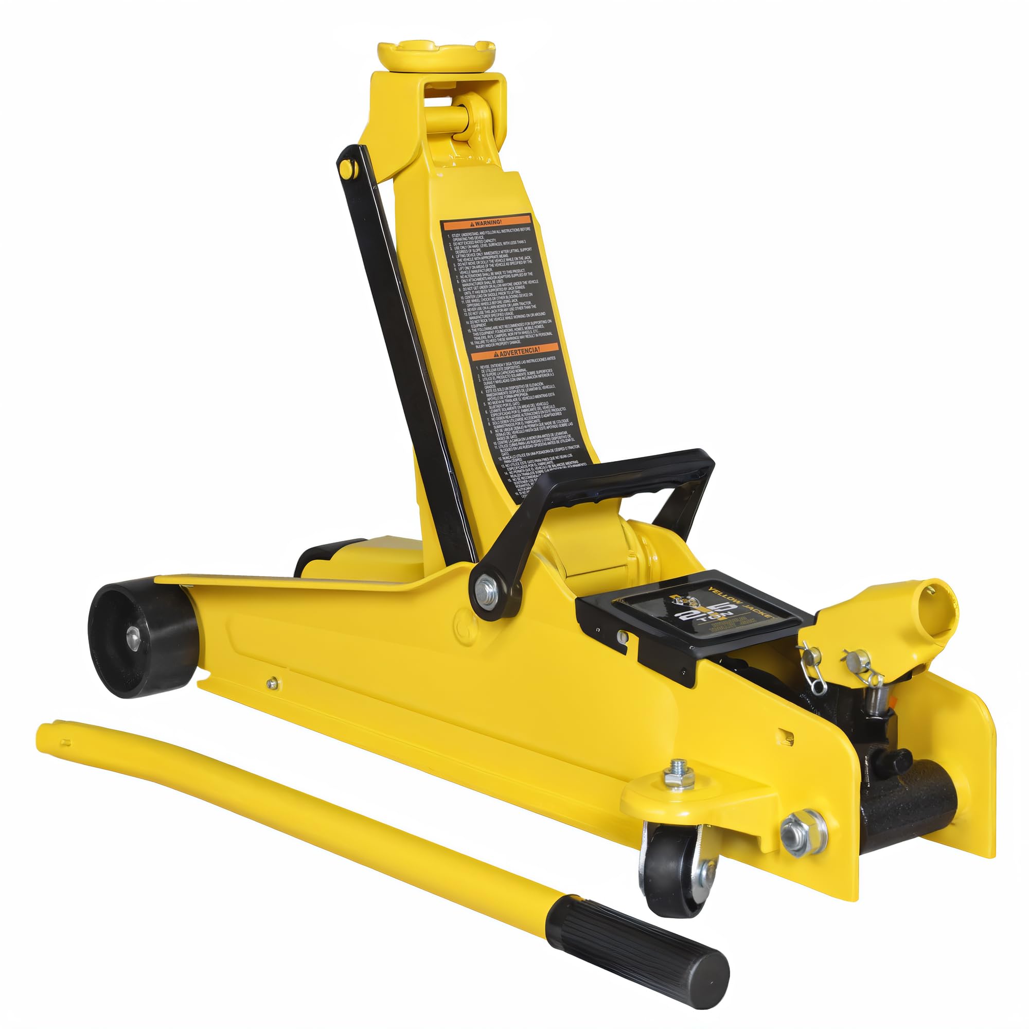YELLOW JACKET front view of floor jack showing compact body and capacity benefit