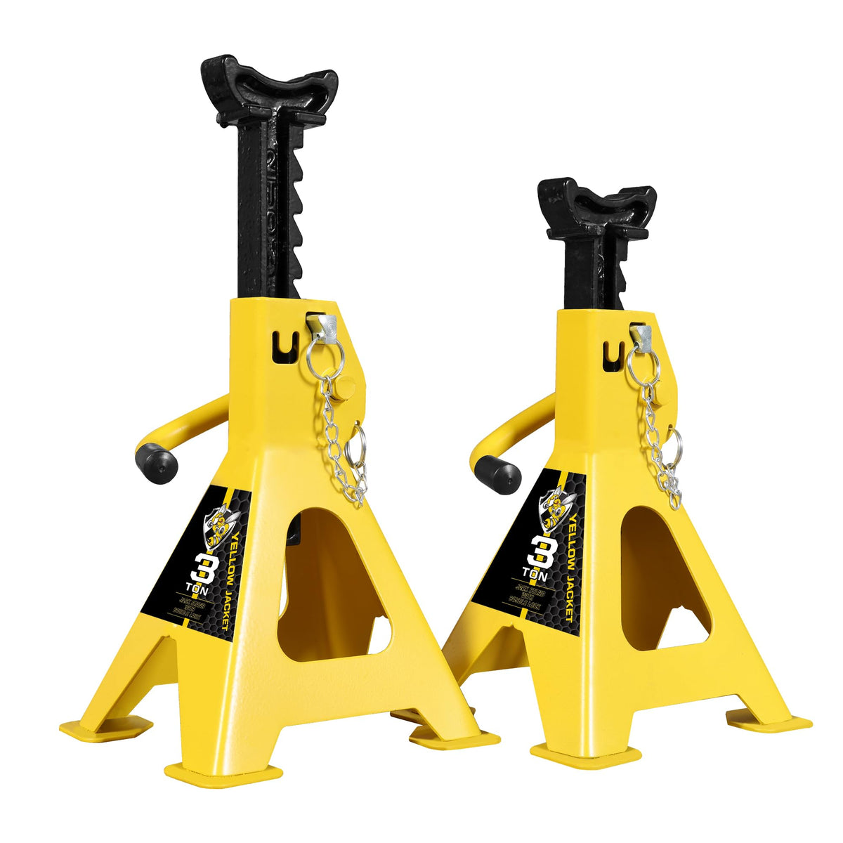 YELLOW JACKET front view of jack stand pair showing stability and capacity