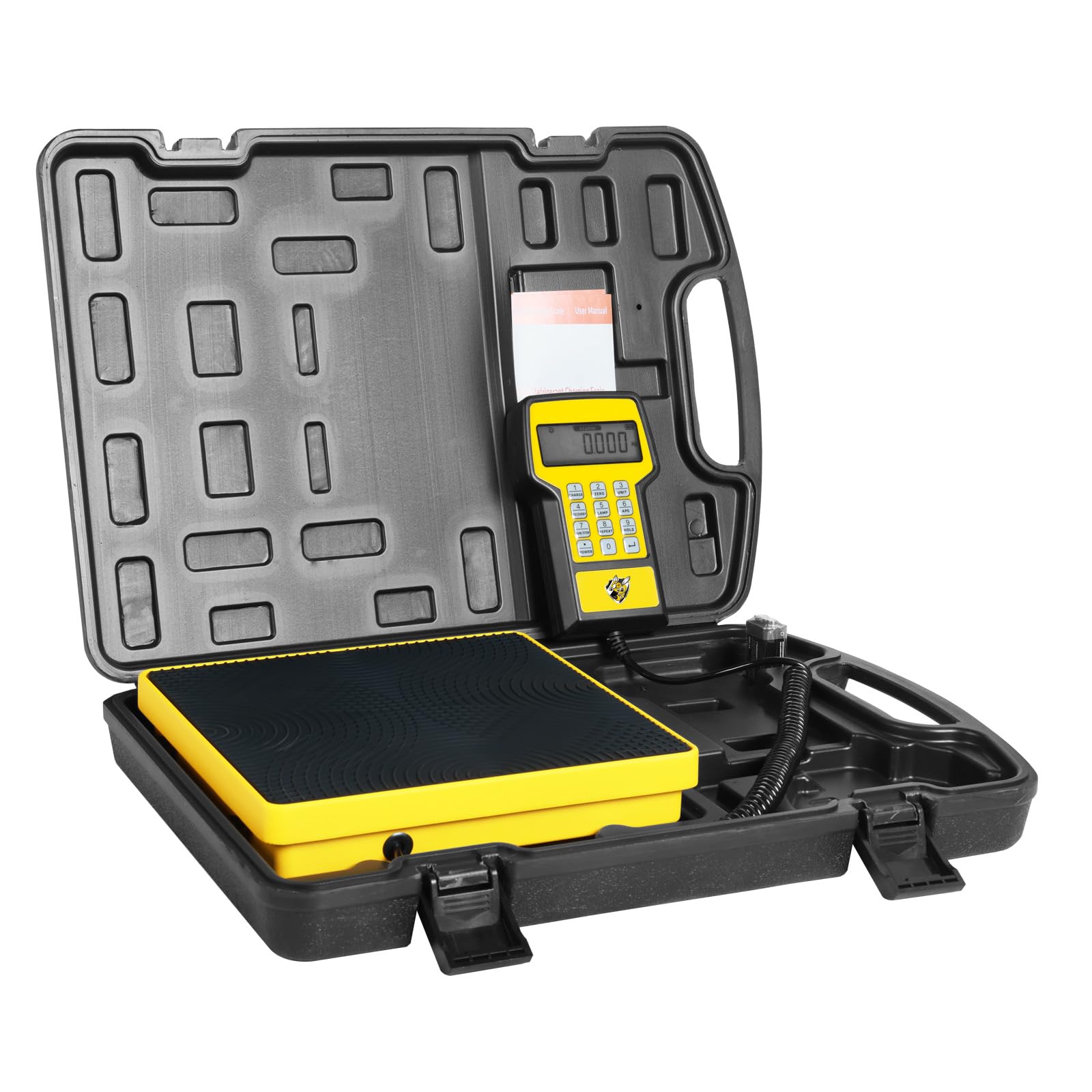 YELLOW JACKET front view of scale with case showing portability and protection