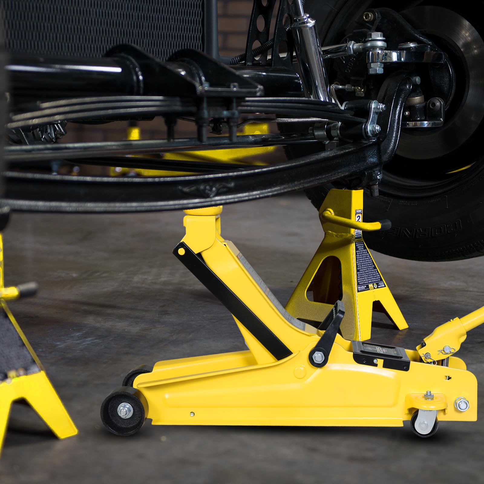 YELLOW JACKET in-use under vehicle illustrating practical garage usability benefit