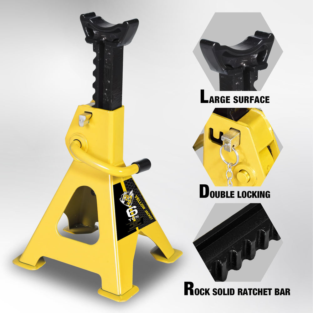 YELLOW JACKET metal safety pin and handle showing dual-lock security benefit